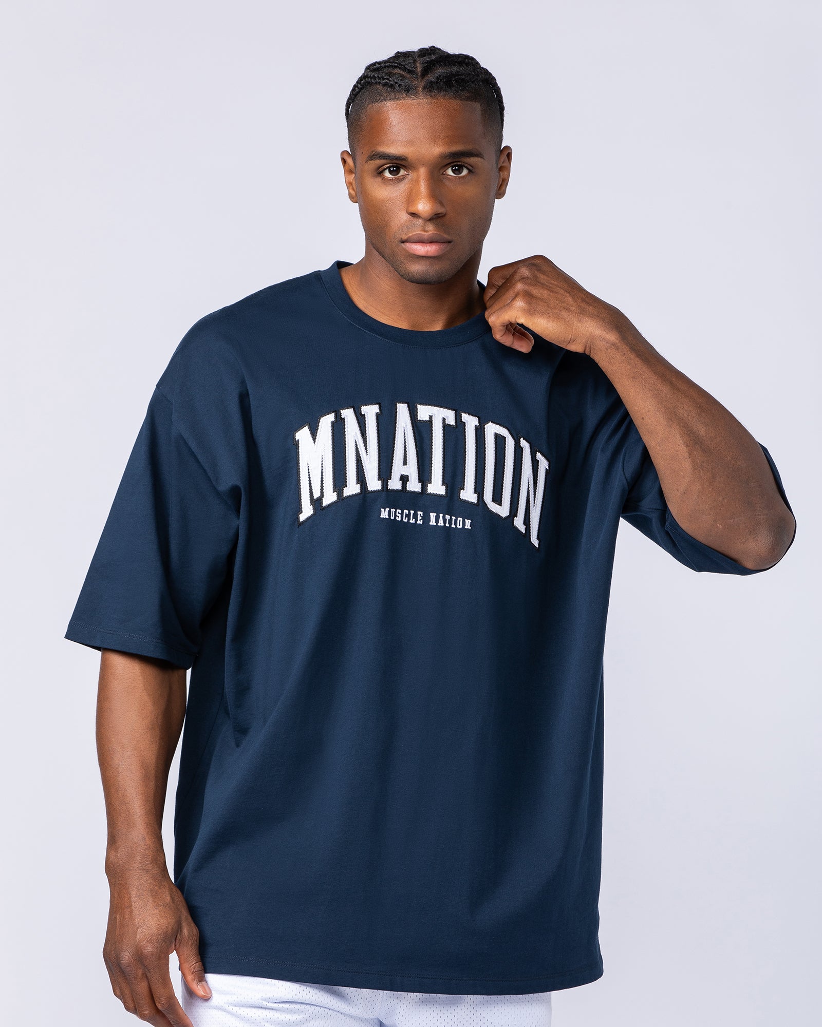MN Varsity Oversized Tee - Navy-T-Shirts-XS-1124213NAVY-XS-MNAPPRL40836-1-Muscle Nation