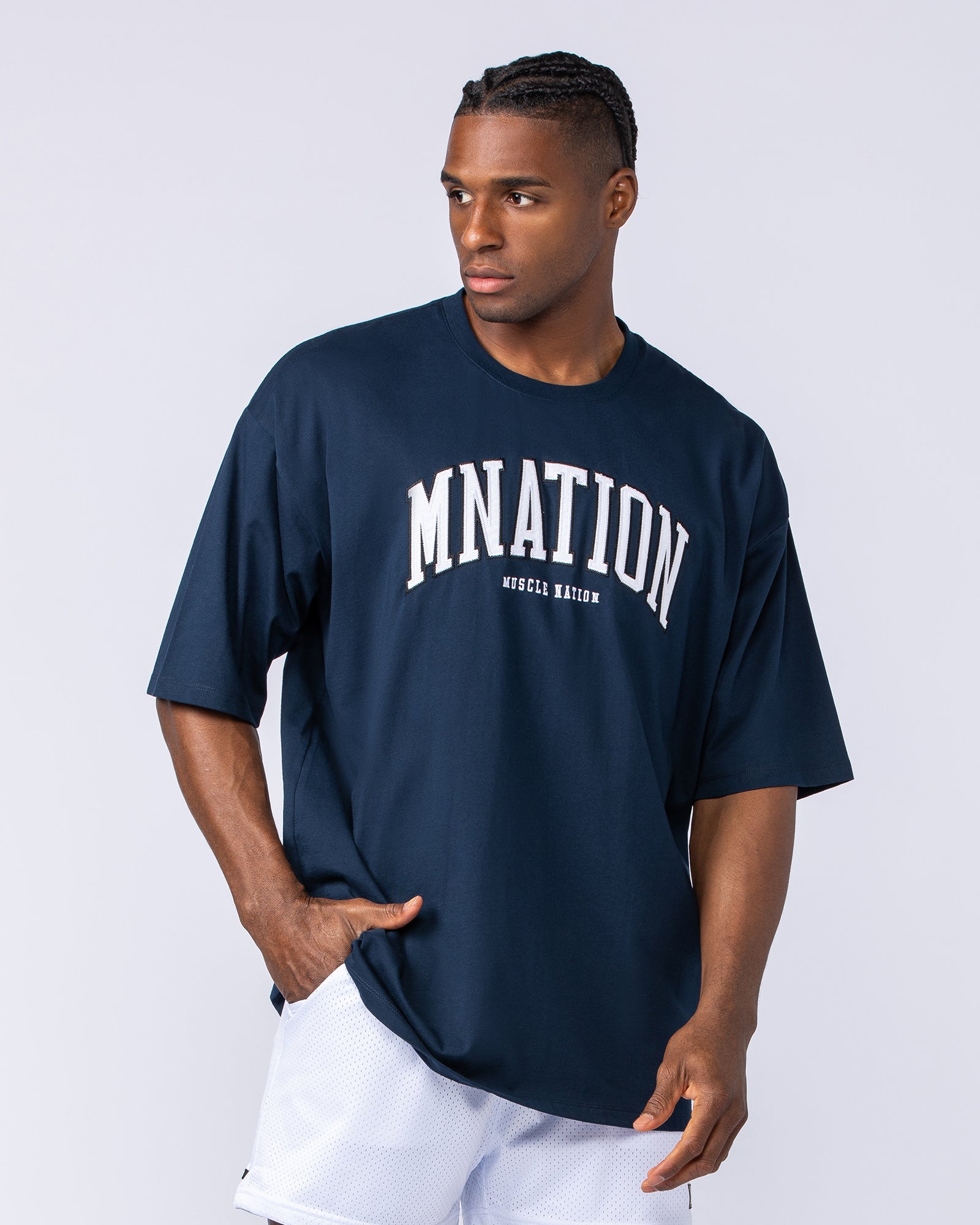 MN Varsity Oversized Tee - Navy-T-Shirts-XS-1124213NAVY-XS-MNAPPRL40836-3-Muscle Nation