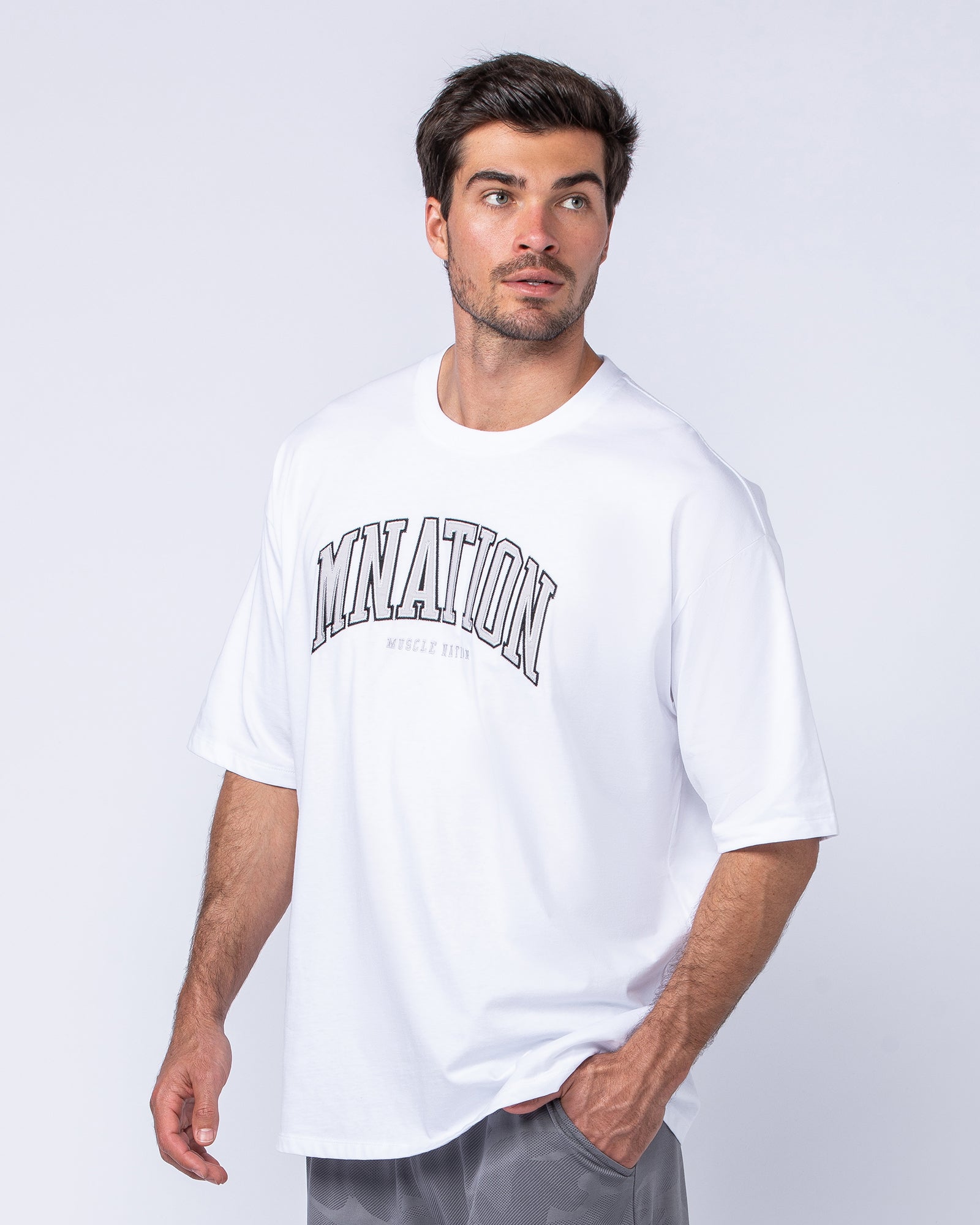 MN Varsity Oversized Tee - White-T-Shirts-XS-1124213WHT-XS-MNAPPRL40835-2-Muscle Nation
