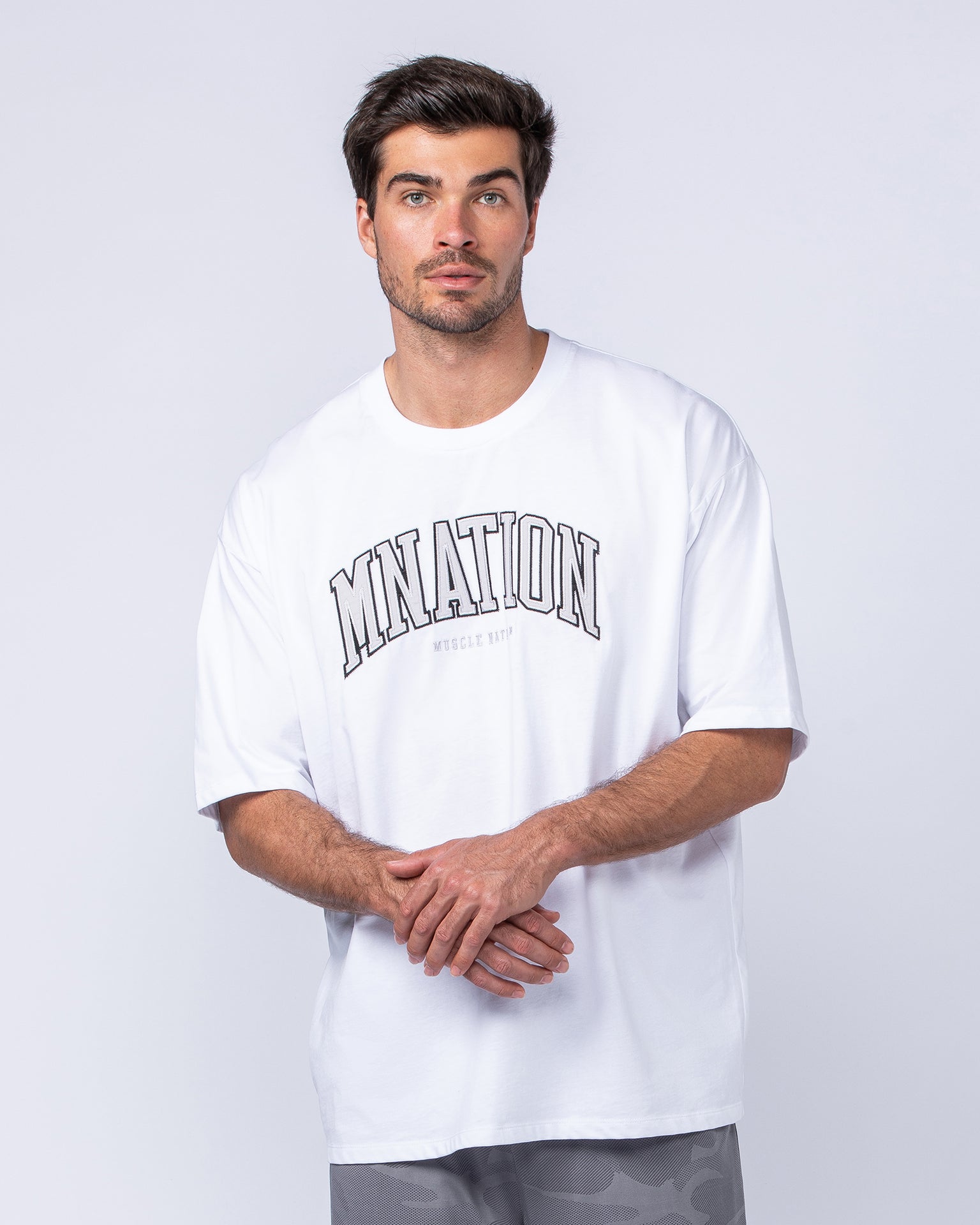 MN Varsity Oversized Tee - White-T-Shirts-XS-1124213WHT-XS-MNAPPRL40835-1-Muscle Nation