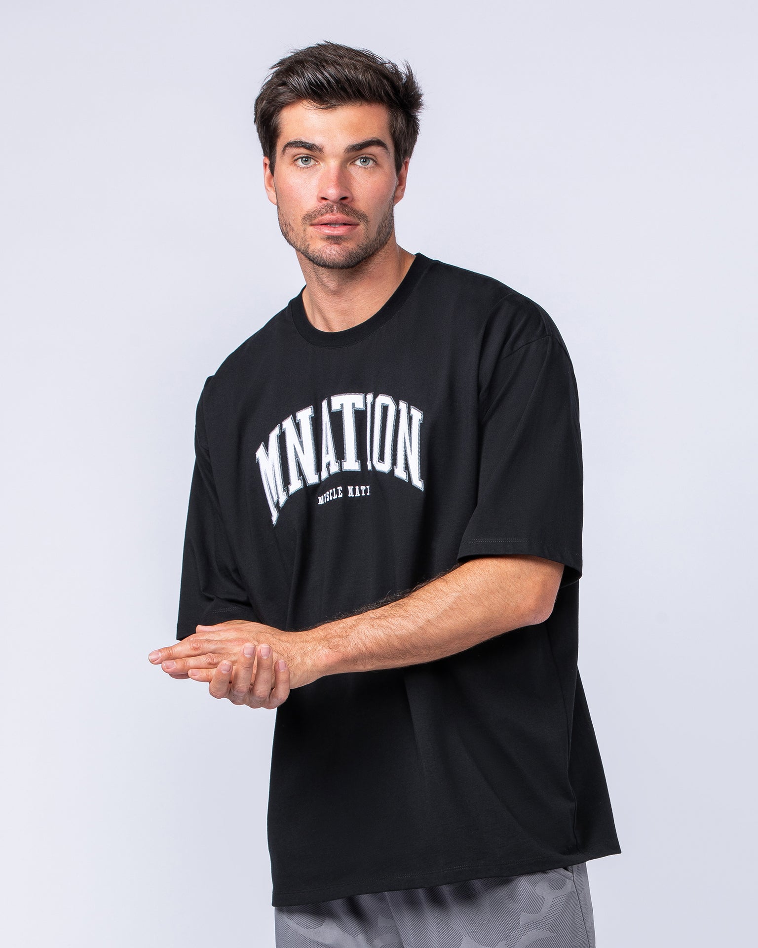 MN Varsity Oversized Tee - Black-T-Shirts-XS-1124213BLK-XS-MNAPPRL40834-3-Muscle Nation