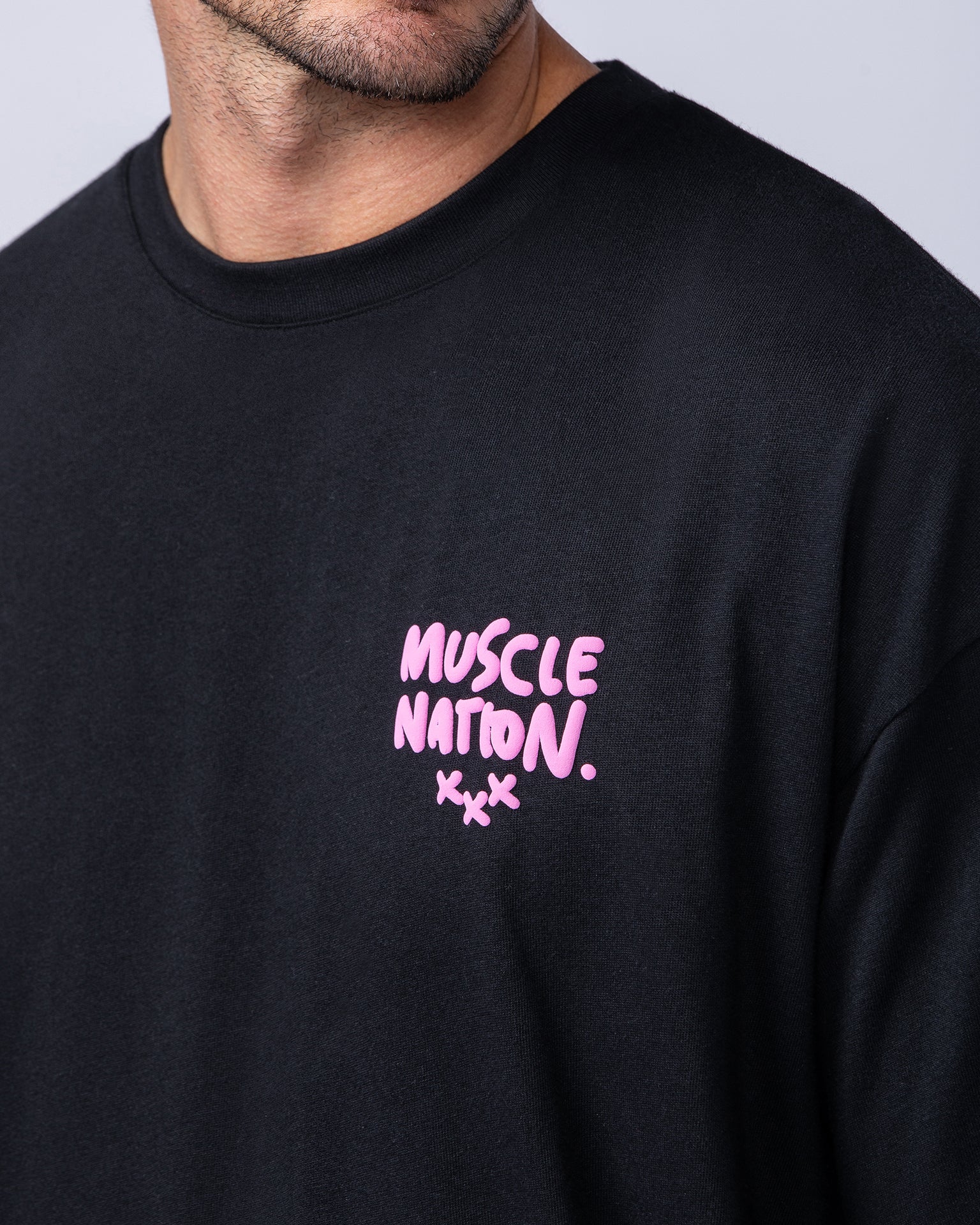 Mens Biggest Fan Oversized Tee - Black-T-Shirts-XS-112474BLK-XS-MNAPPRL35331-3-Muscle Nation