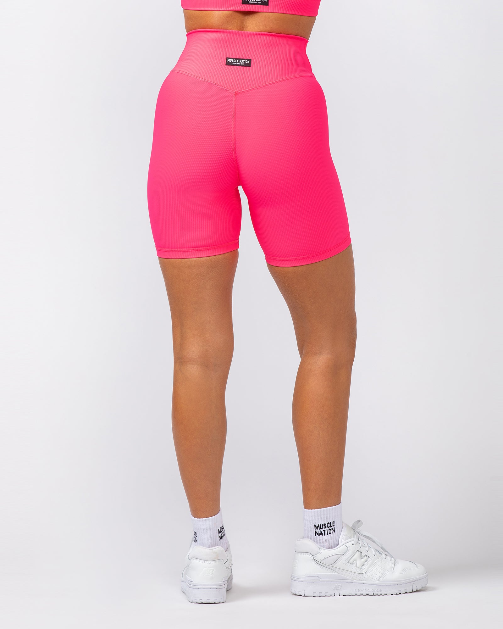 Zero Rise Rib Bike Shorts - Neon Pink-Shorts-XXS-062419NEPNK-XXS-MNAPPRL31623-4-Muscle Nation