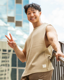 Lee Lem Short Boxy Waffle Muscle Tank - Butterscotch-Singlets & Tanks-XS-022548BTTRSTCH-XS-MNAPPRL42807-1-Muscle Nation