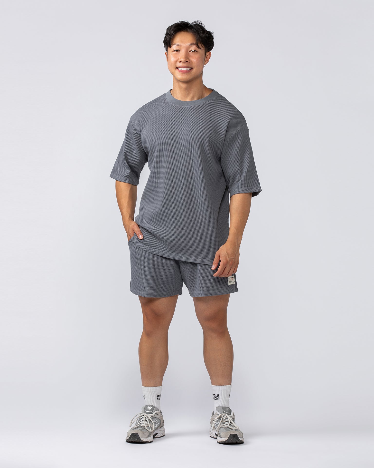 Lee Lem Short Boxy Waffle Tee - Platinum Grey-T-Shirts-XS-022552PLGREY-XS-MNAPPRL42805-5-Muscle Nation