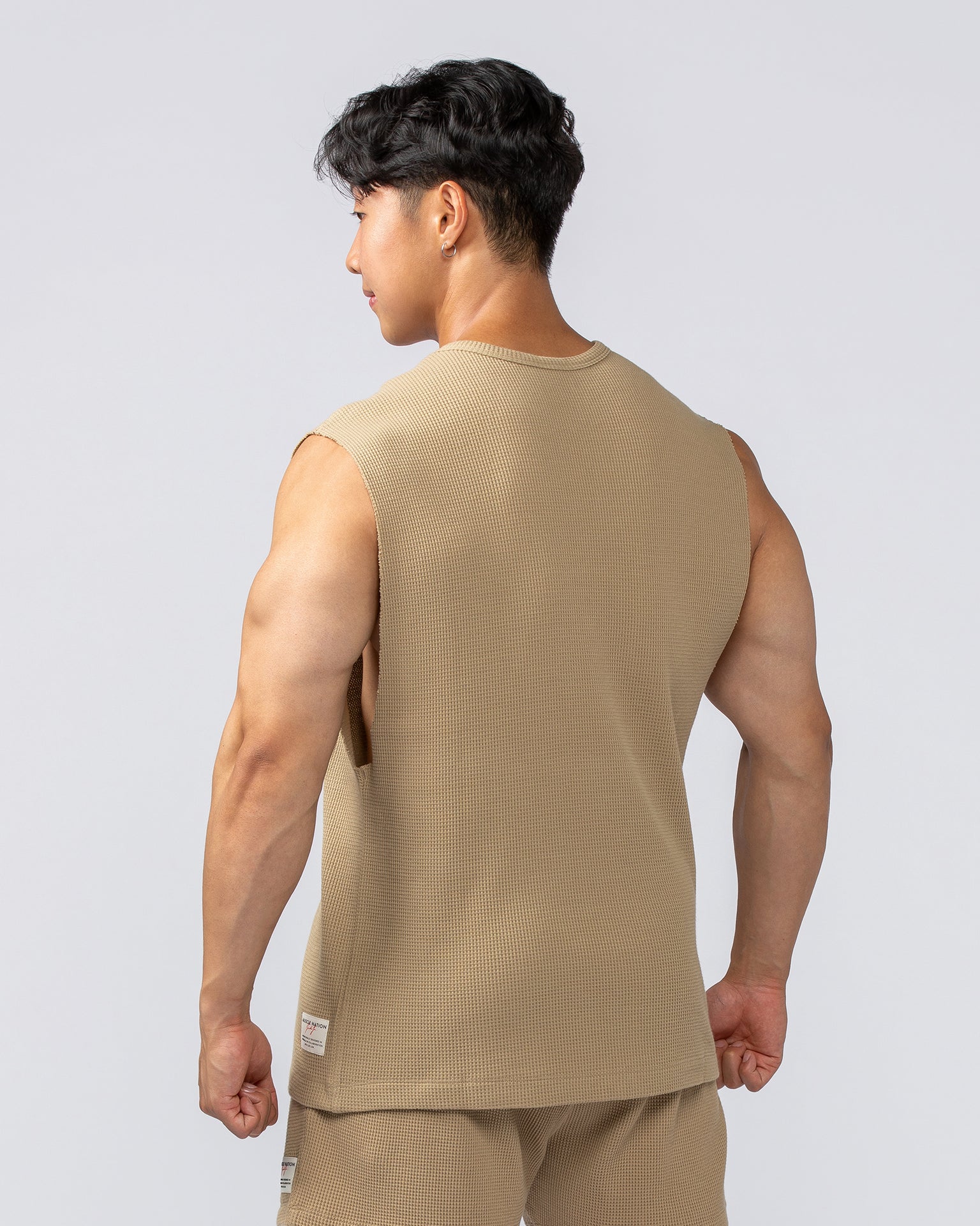 Lee Lem Short Boxy Waffle Muscle Tank - Butterscotch-Singlets & Tanks-XS-022548BTTRSTCH-XS-MNAPPRL42807-4-Muscle Nation