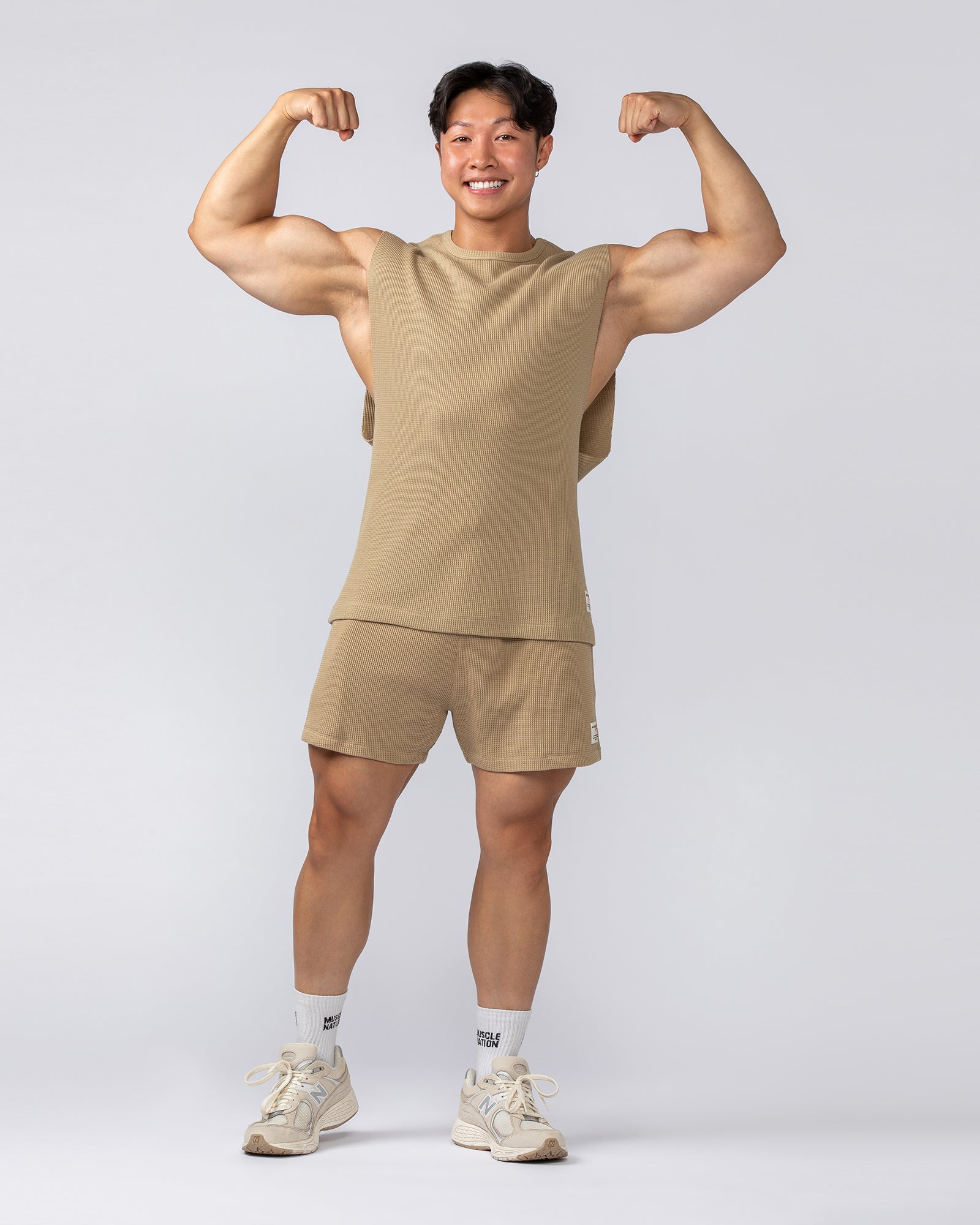 Lee Lem Short Boxy Waffle Muscle Tank - Butterscotch-Singlets & Tanks-XS-022548BTTRSTCH-XS-MNAPPRL42807-7-Muscle Nation