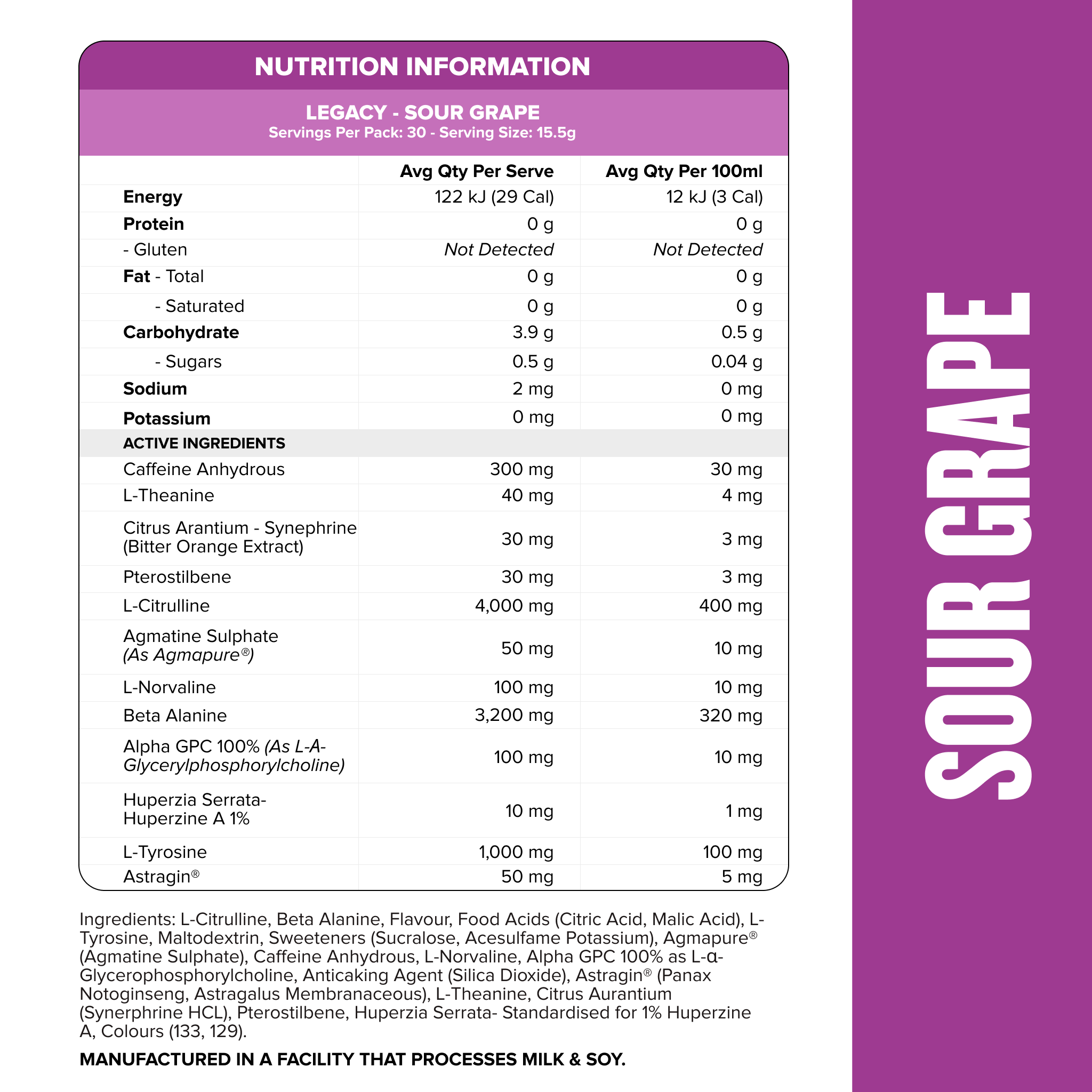 LEGACY Pre Workout Energy - Sour Grape - 30 serves-Pre-Workouts-MNSUPPS0203-764460254280-2-Muscle Nation