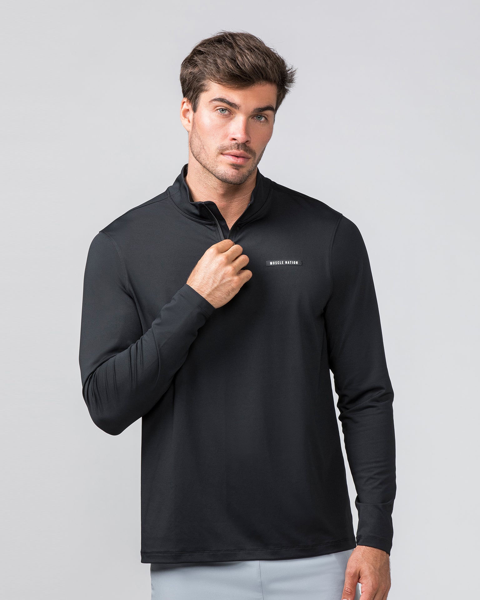 Legacy Long Sleeve Quarter Zip - Black (Black Logo)-Long Sleeve T-Shirts-S-032451BLKBL-S-MNAPPRL31214-1-Muscle Nation