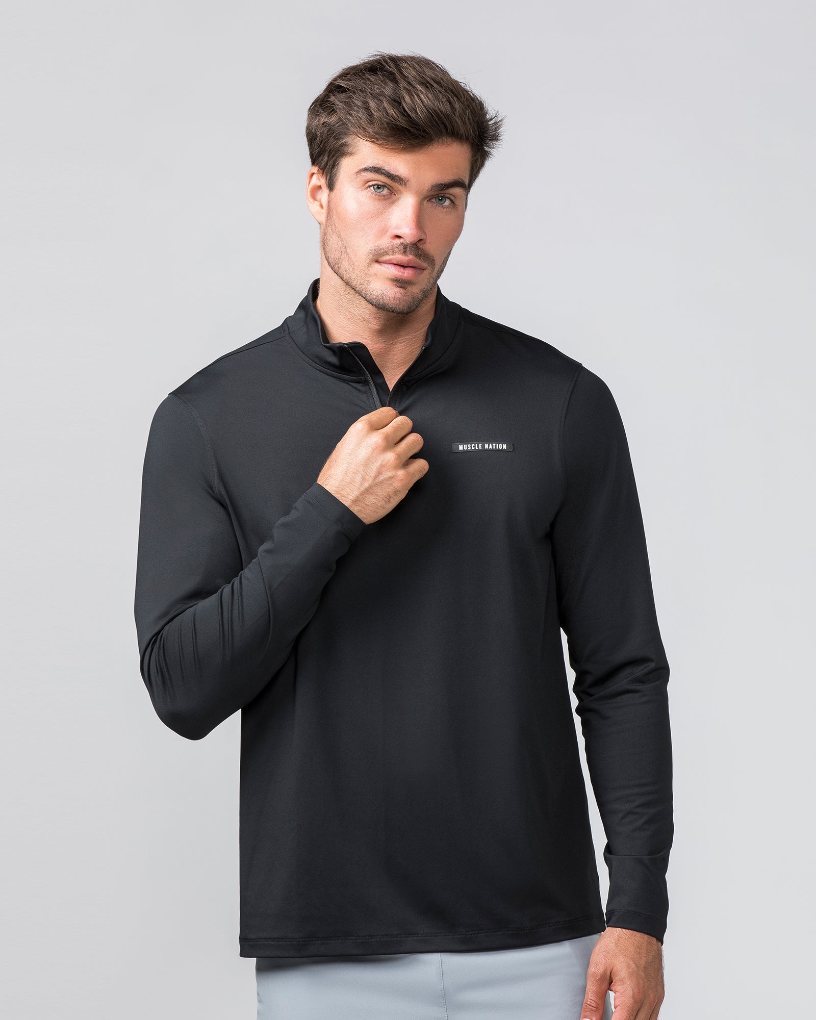 Legacy Long Sleeve Quarter Zip - Black (Black Logo)-Long Sleeve T-Shirts-S-032451BLKBL-S-MNAPPRL31214-1-Muscle Nation