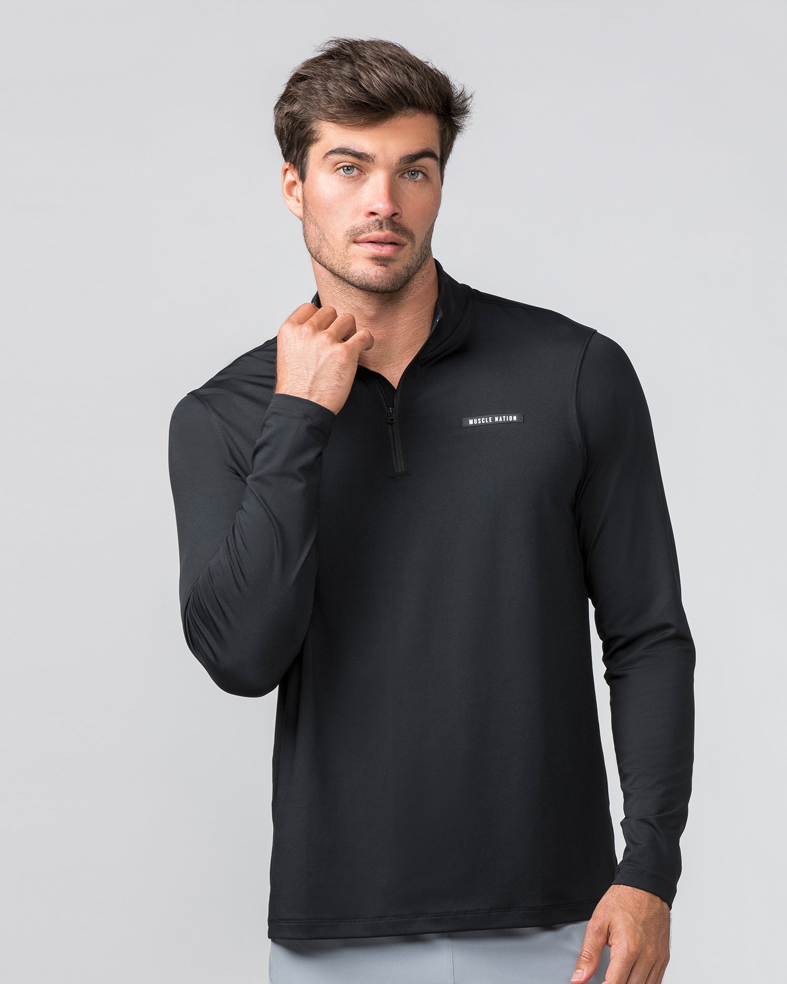 Legacy Long Sleeve Quarter Zip - Black (Black Logo)-Long Sleeve T-Shirts-S-032451BLKBL-S-MNAPPRL31214-5-Muscle Nation