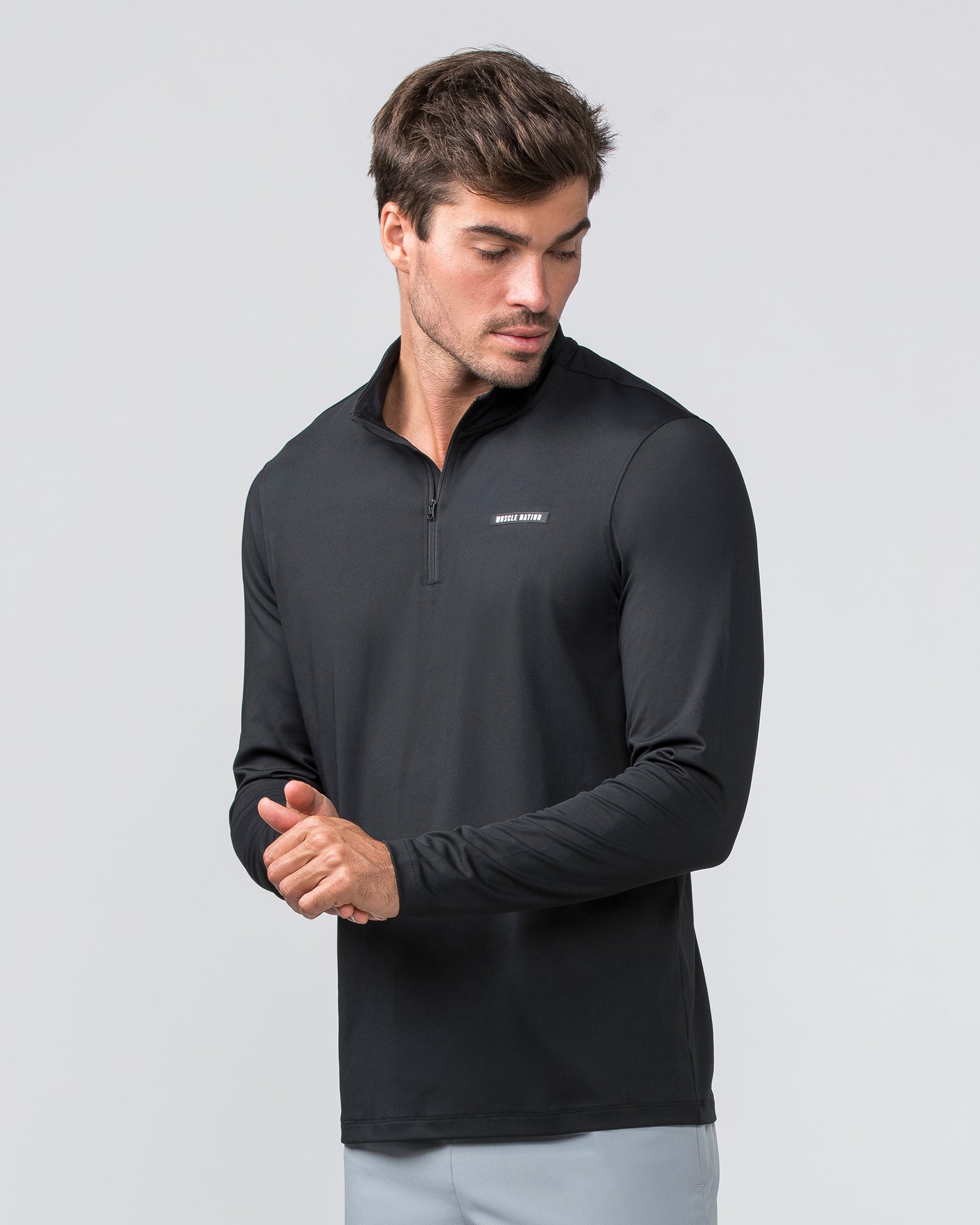 Legacy Long Sleeve Quarter Zip - Black (Black Logo)-Long Sleeve T-Shirts-S-032451BLKBL-S-MNAPPRL31214-2-Muscle Nation