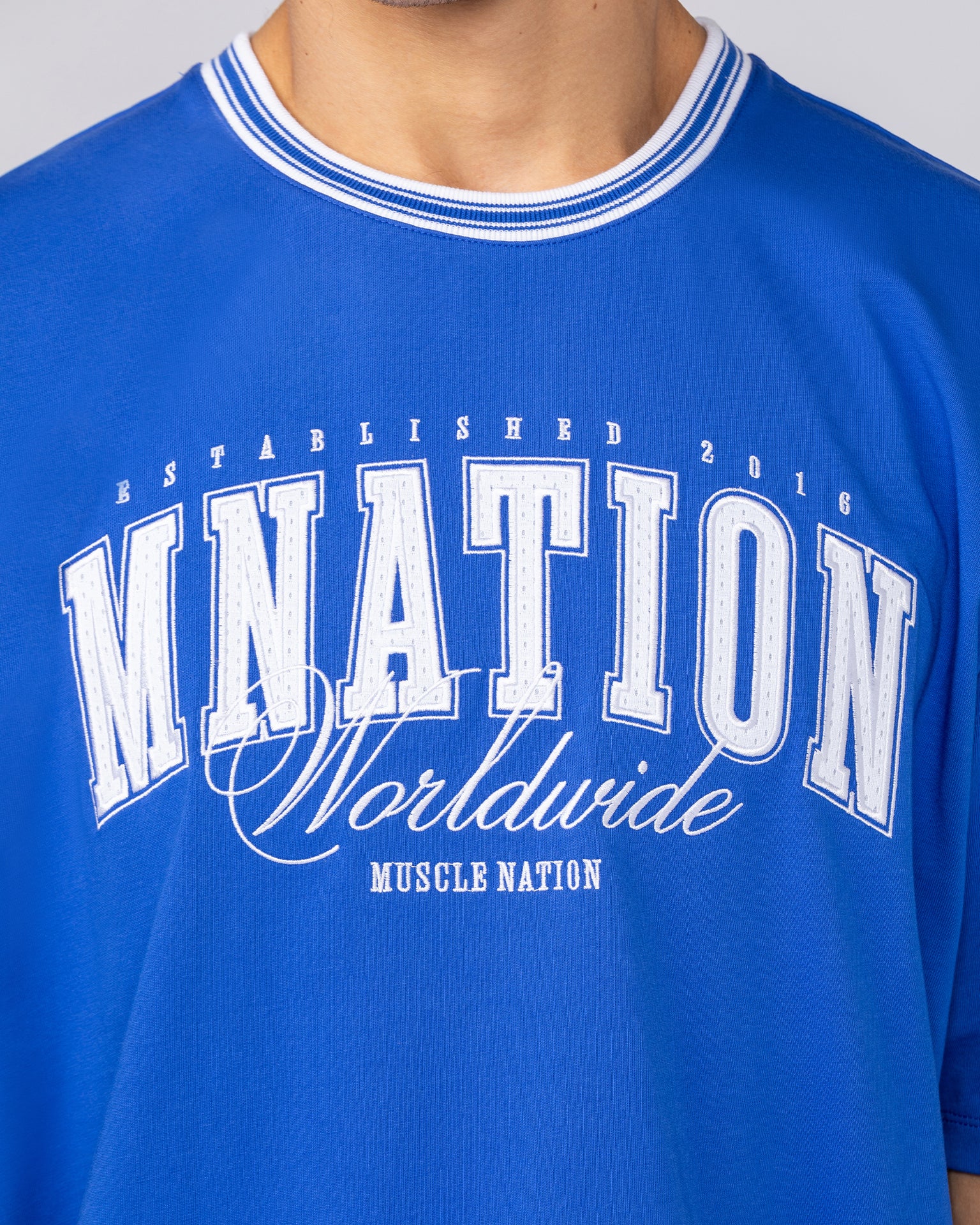 Ringer Oversized Tee - Power Blue-T-Shirts-XS-082521PWRBL-XS-MNAPPRL43878-3-Muscle Nation