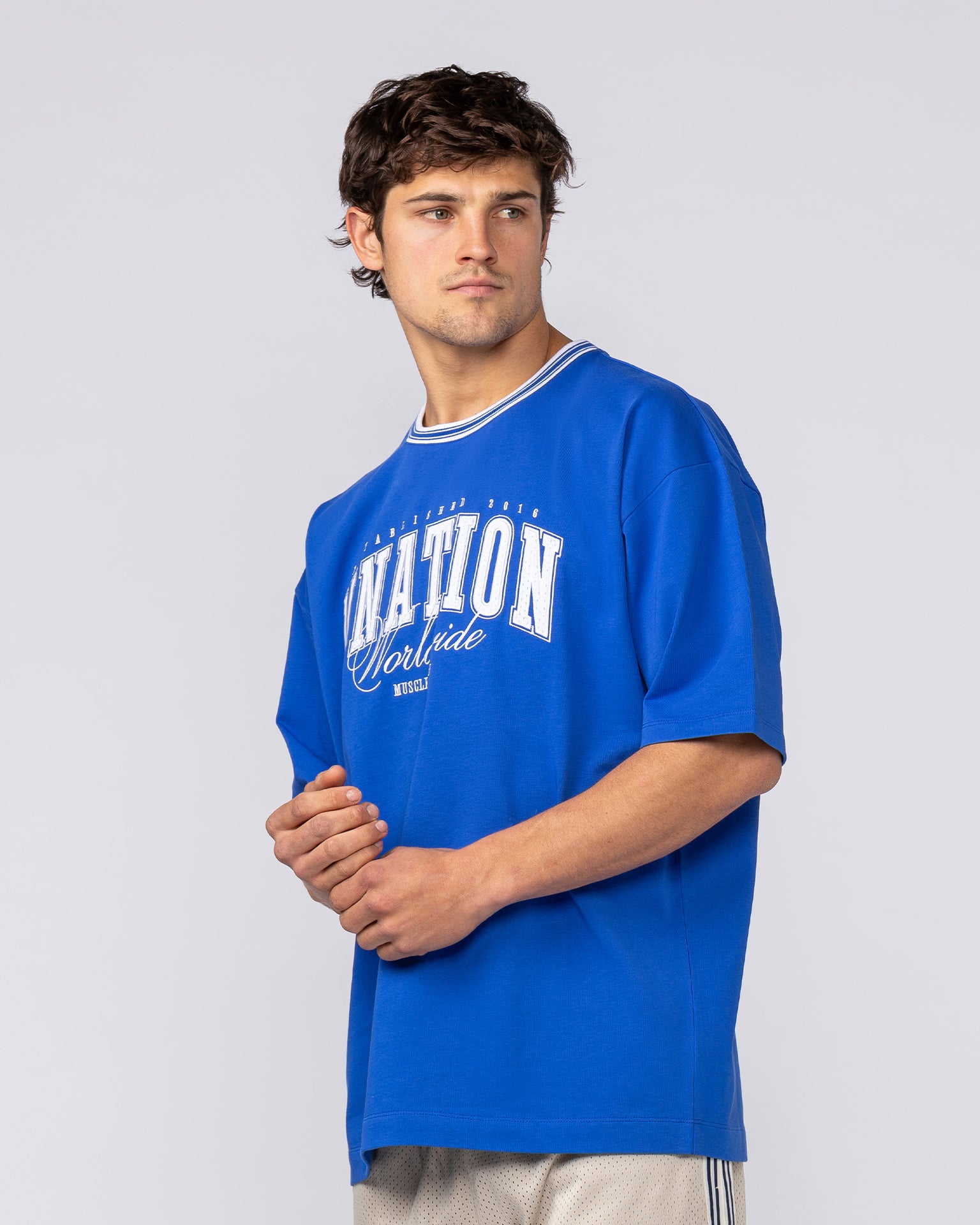 Ringer Oversized Tee - Power Blue-T-Shirts-XS-082521PWRBL-XS-MNAPPRL43878-4-Muscle Nation