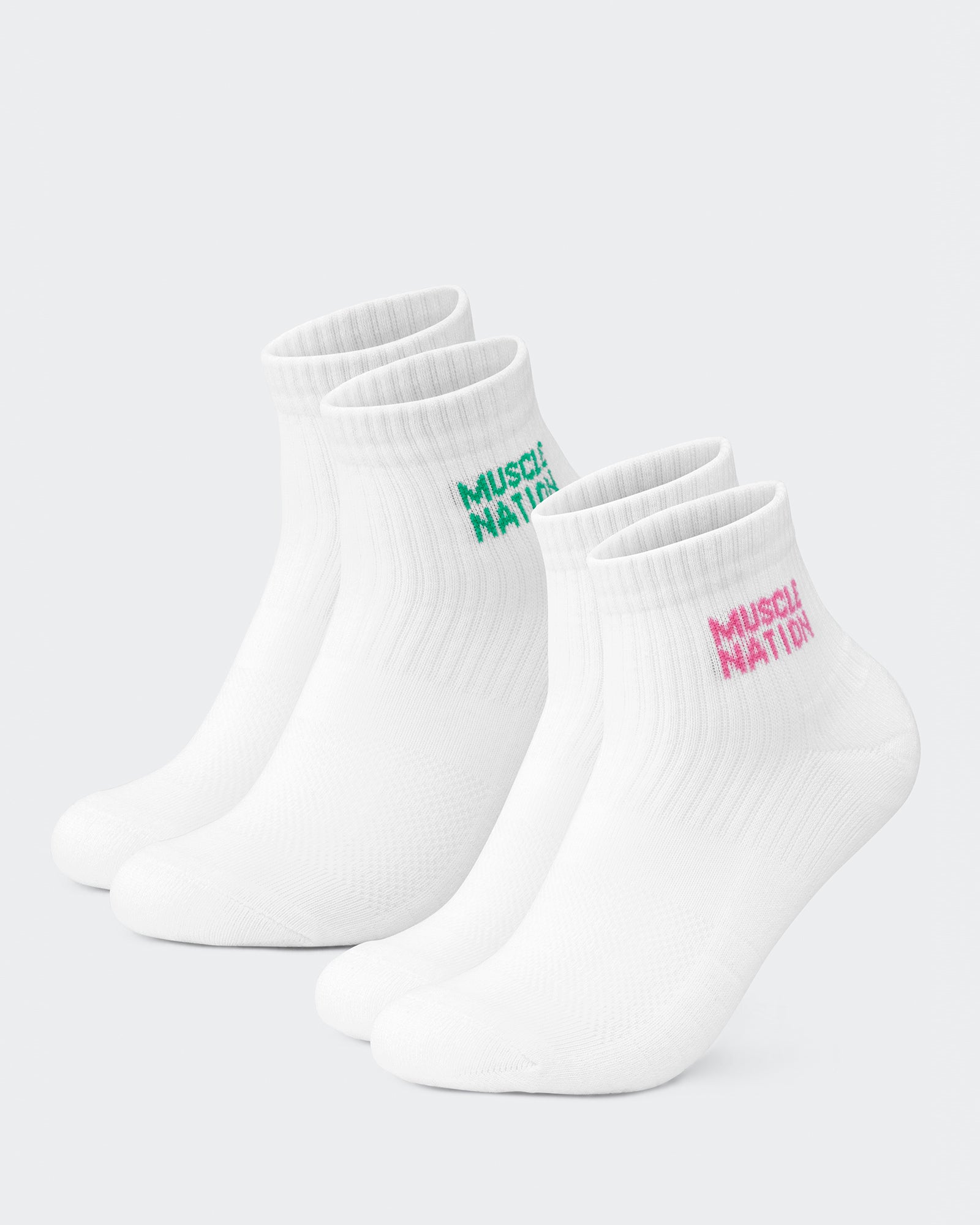 Womens 1/4 Crew Sock (2x Pack) - Clover/ Hollywood pink-Socks-White/ Clover, White/ Hollywood Pink-MNAPPRL32715WHTCLVHPK-ONE-MNAPPRL32715-1-Muscle Nation
