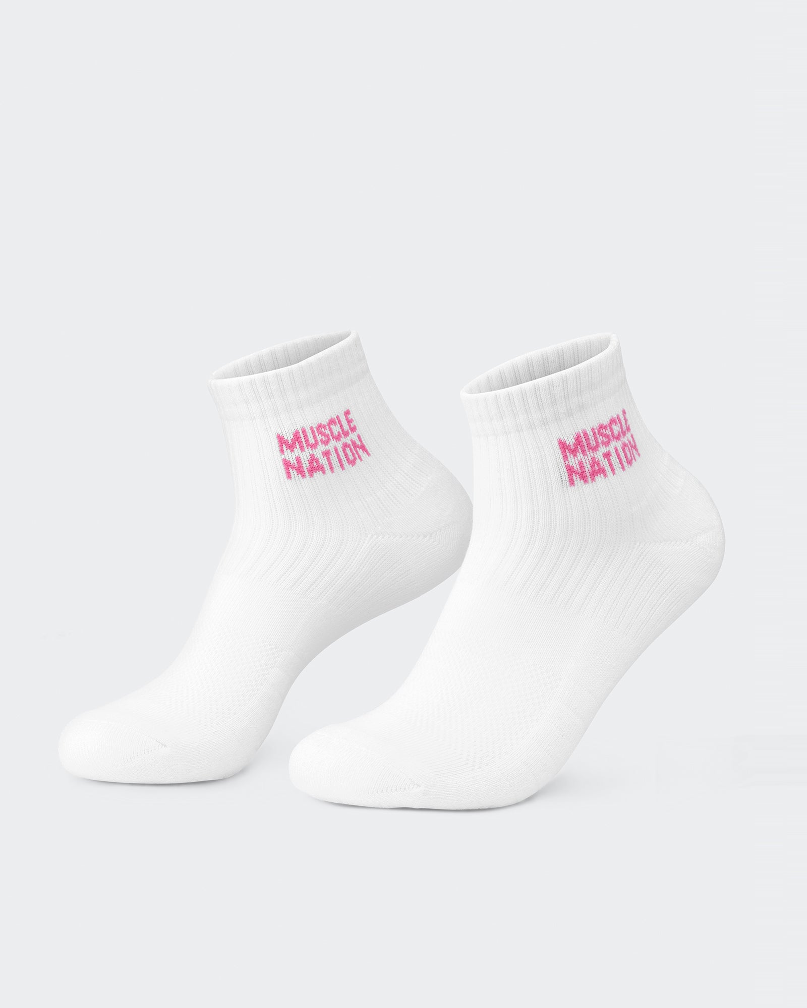 Womens 1/4 Crew Sock (2x Pack) - Clover/ Hollywood pink-Socks-White/ Clover, White/ Hollywood Pink-MNAPPRL32715WHTCLVHPK-ONE-MNAPPRL32715-4-Muscle Nation