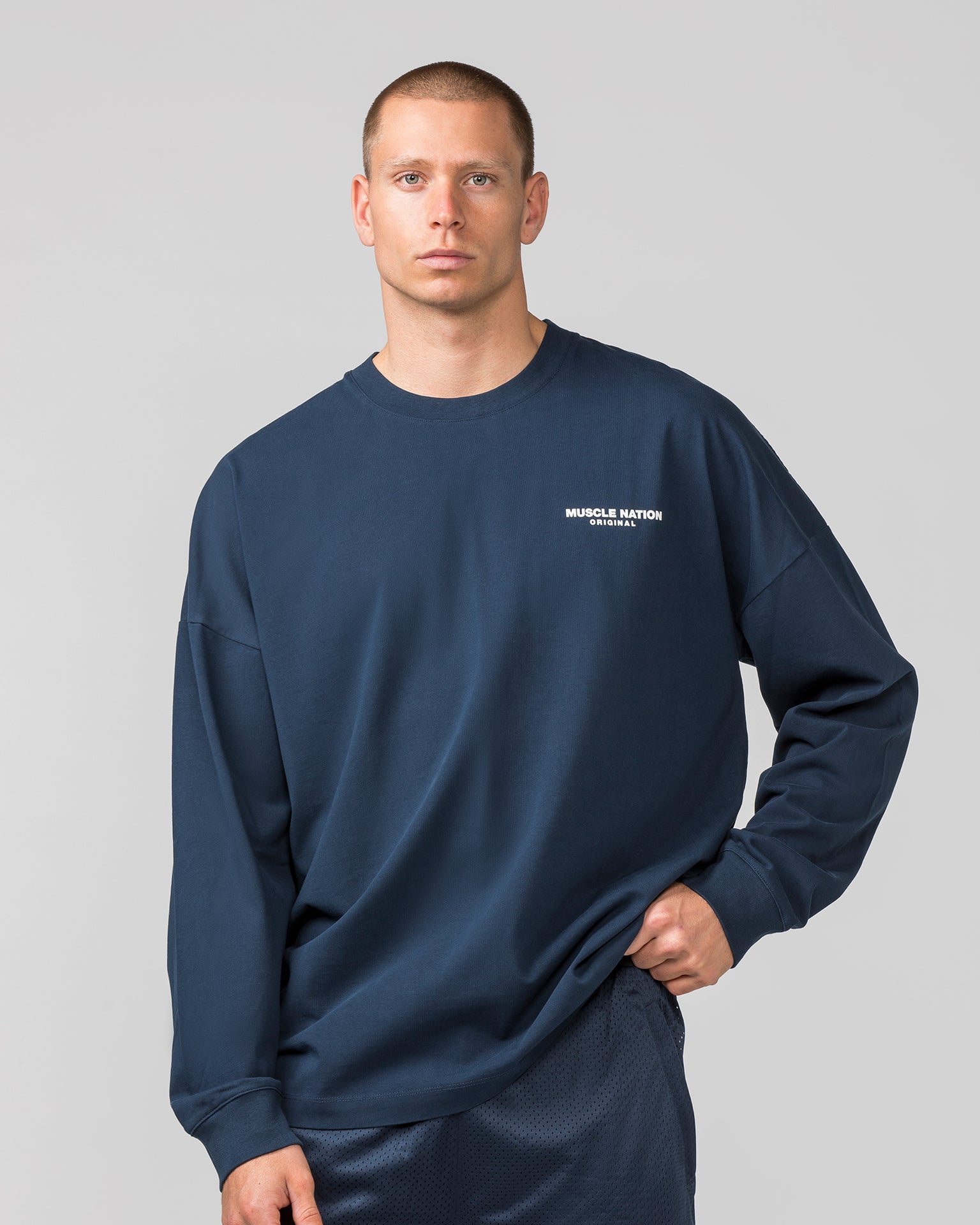 Worldwide Long Sleeve Tee - Navy-Long Sleeve T-Shirts-S-022443NAVY-S-MNAPPRL30705-1-Muscle Nation