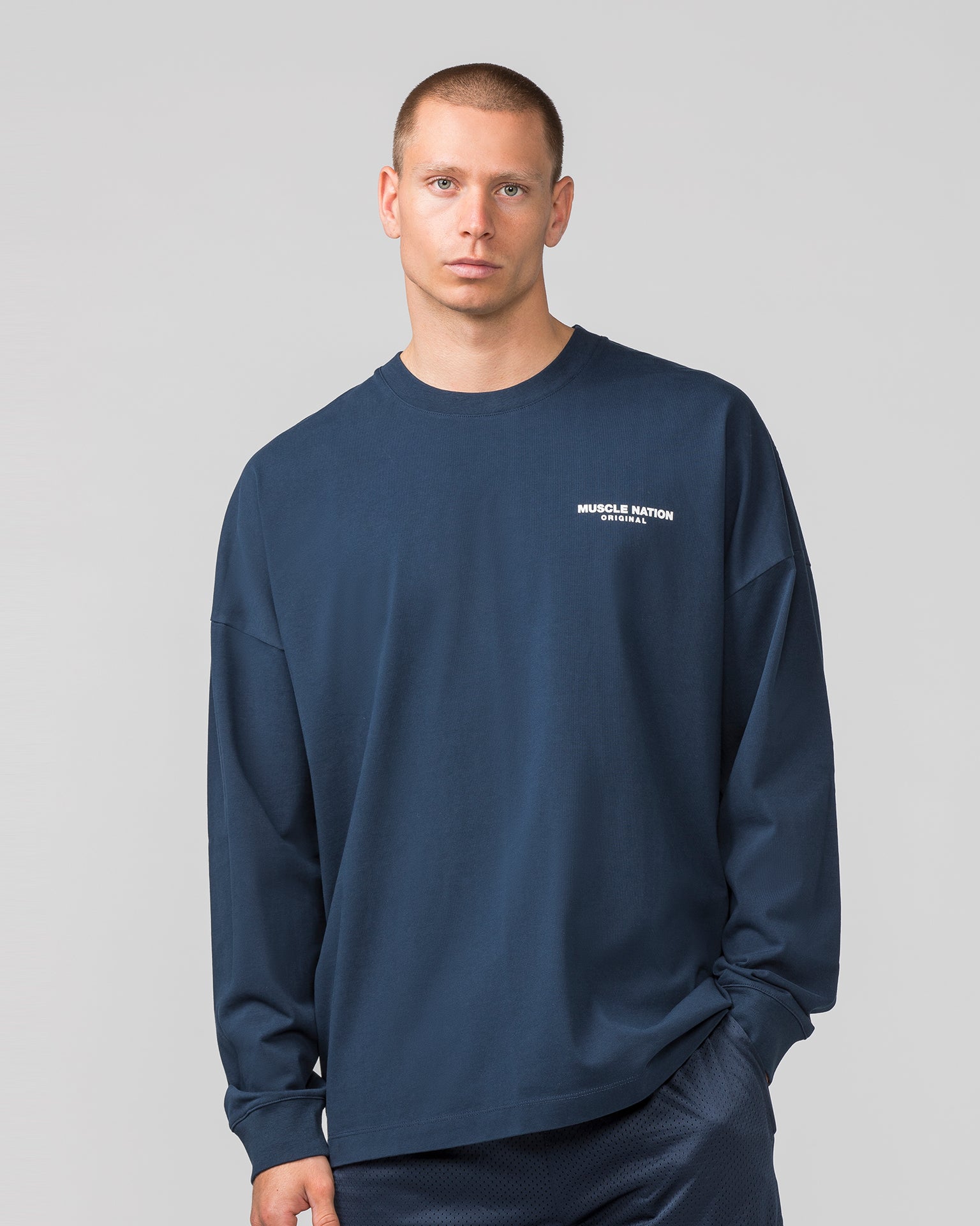 Worldwide Long Sleeve Tee - Navy-Long Sleeve T-Shirts-S-022443NAVY-S-MNAPPRL30705-2-Muscle Nation