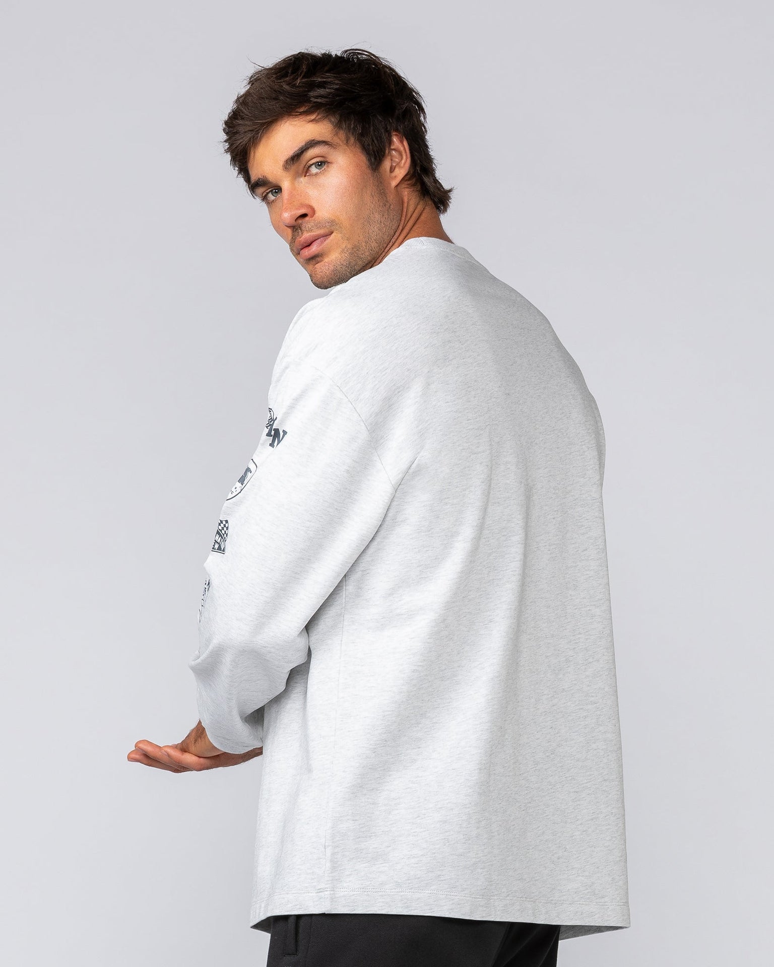 Alpha Loopback Oversized Mens Long Sleeve - Snow Grey Marl-Long Sleeve T-Shirts-S-042503SNGRYMR-S-MNAPPRL41734-3-Muscle Nation