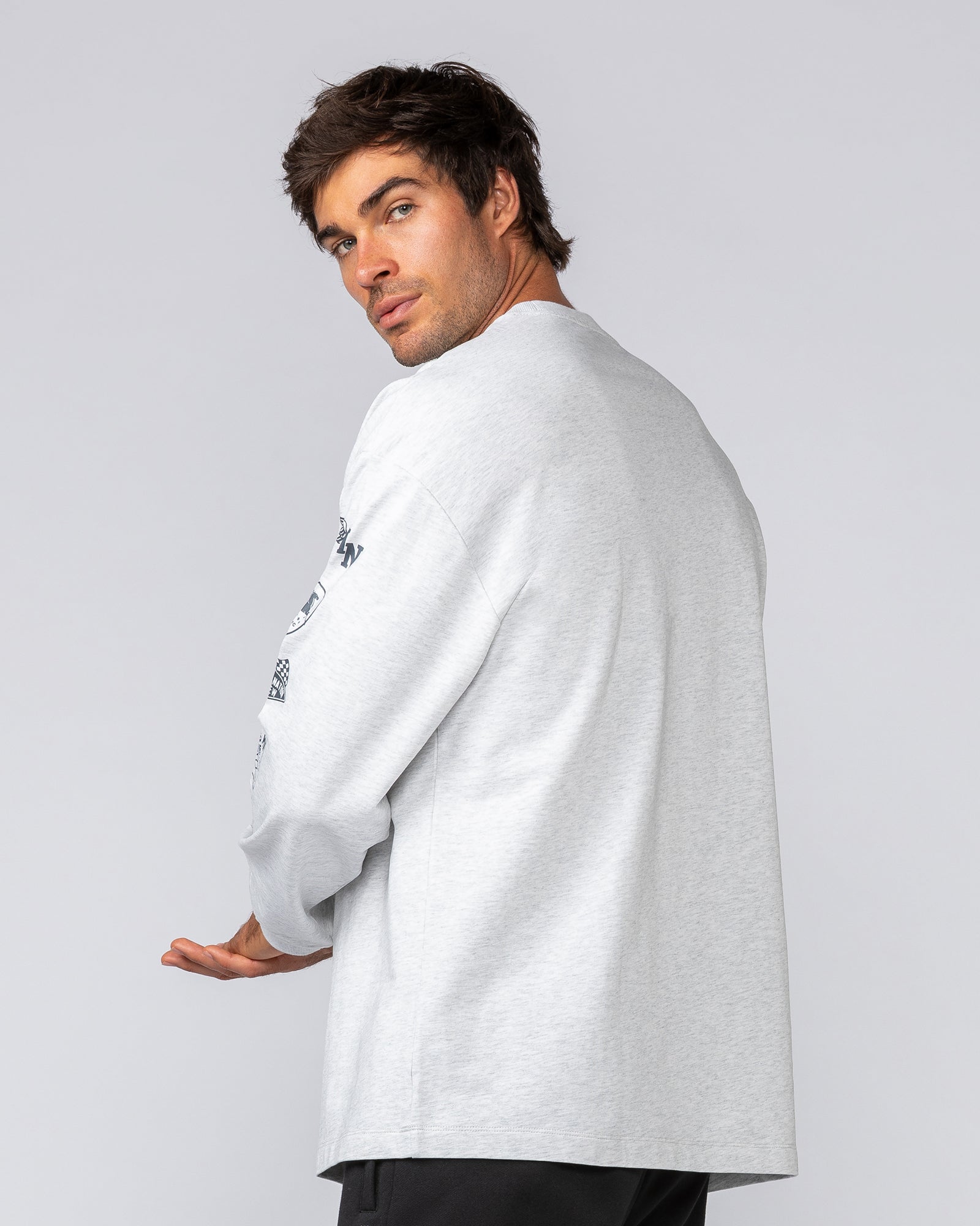 Alpha Loopback Oversized Mens Long Sleeve - Snow Grey Marl-Long Sleeve T-Shirts-S-042503SNGRYMR-S-MNAPPRL41734-3-Muscle Nation