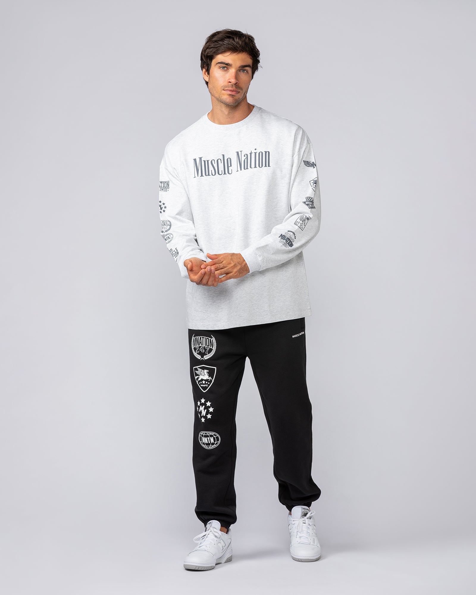 Alpha Loopback Oversized Mens Long Sleeve - Snow Grey Marl-Long Sleeve T-Shirts-S-042503SNGRYMR-S-MNAPPRL41734-5-Muscle Nation