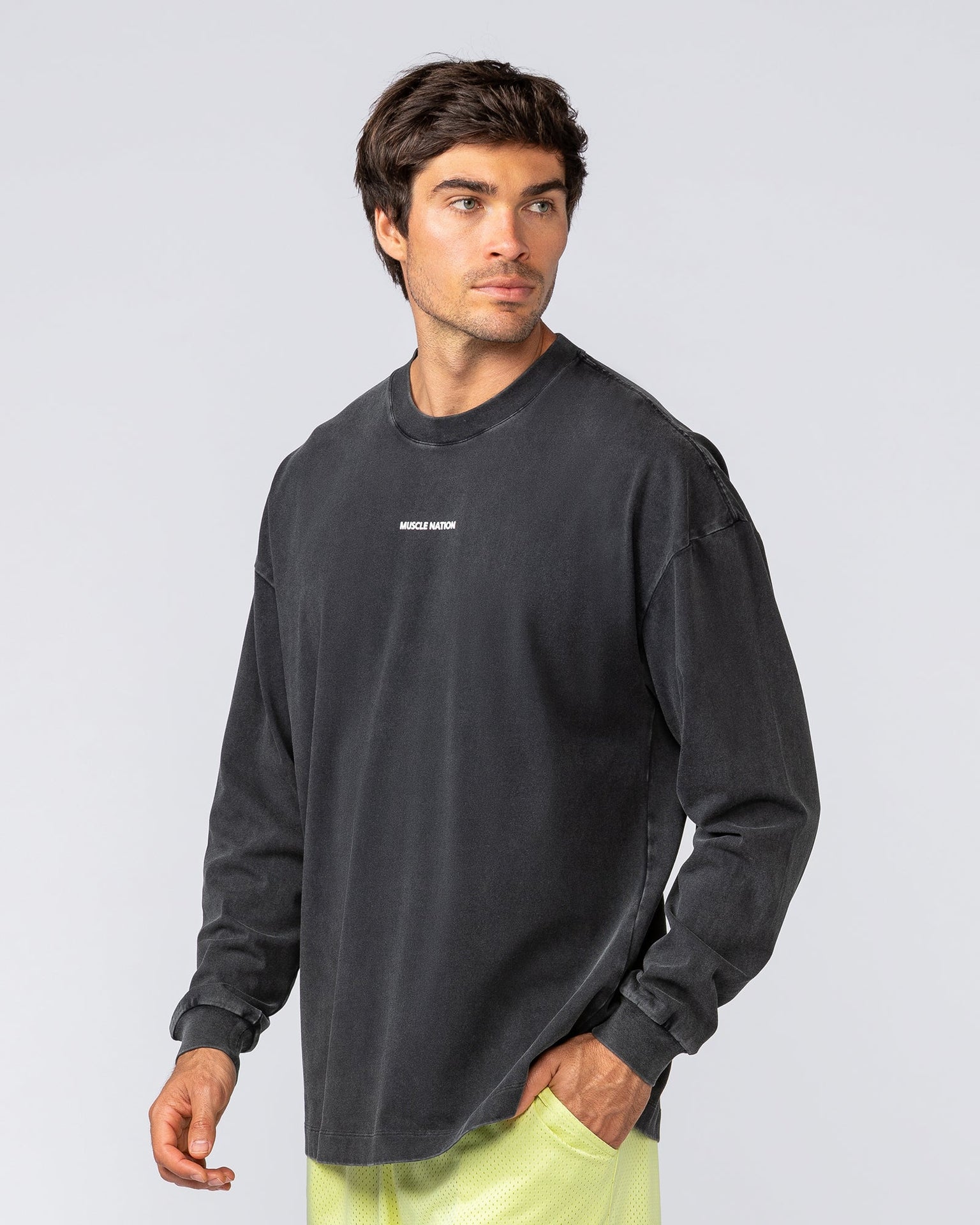 Alpha Oversized Mens Long Sleeve - Washed Black-Long Sleeve T-Shirts-S-042513WSHBLK-S-MNAPPRL41741-2-Muscle Nation