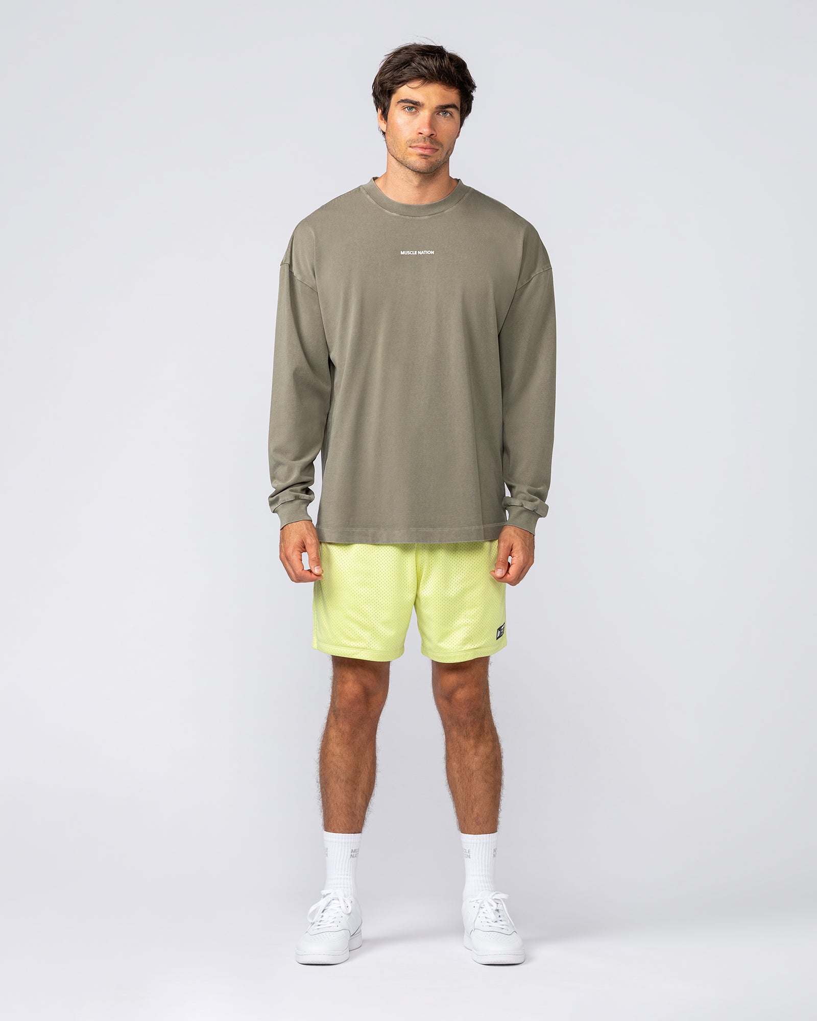 Alpha Oversized Mens Long Sleeve - Washed Dark Khaki-Long Sleeve T-Shirts-S-042513WHDRKH-S-MNAPPRL41748-5-Muscle Nation