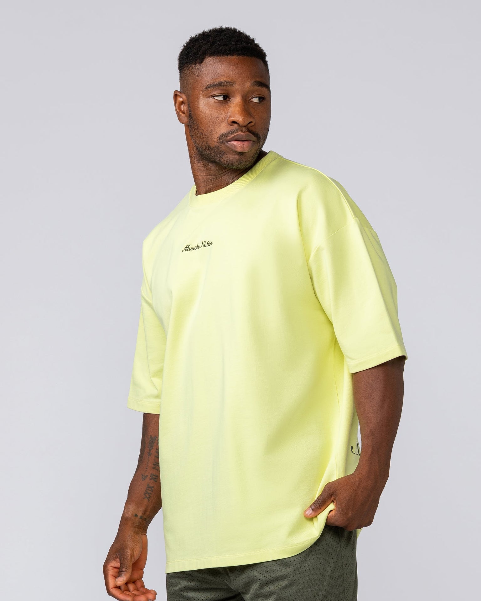 Loopback Oversized Tee - Pale Limeade-T-Shirts-XS-042501LMADE-XS-MNAPPRL41710-4-Muscle Nation