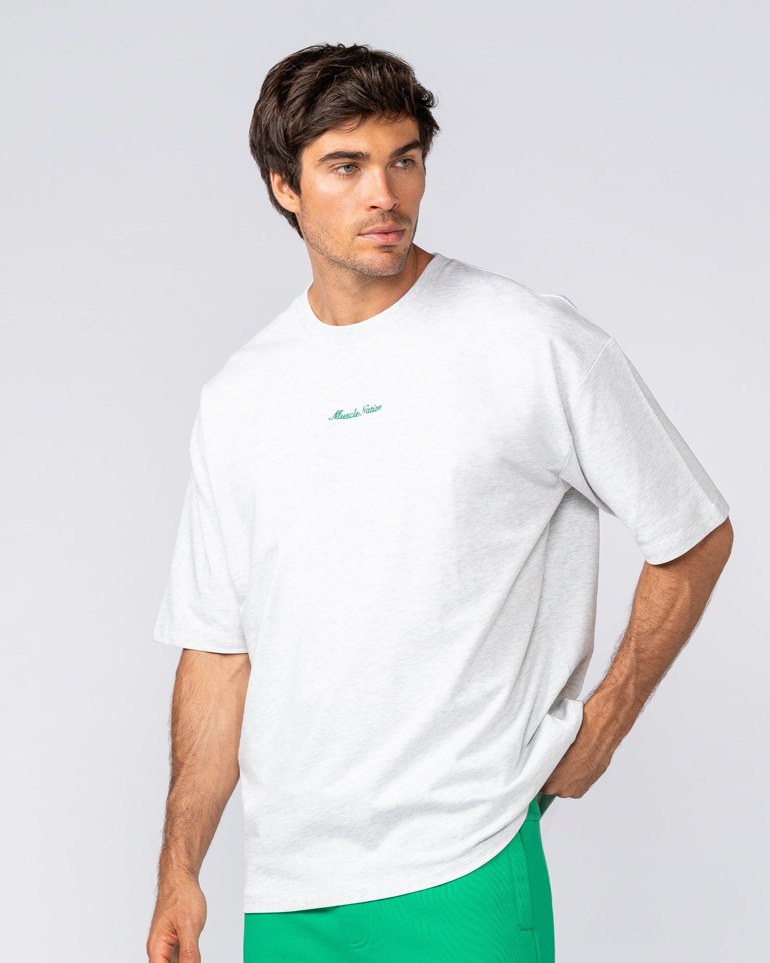 Loopback Oversized Tee - Snow Grey Marl-T-Shirts-XS-042501SNGRYMR-XS-MNAPPRL41726-3-Muscle Nation