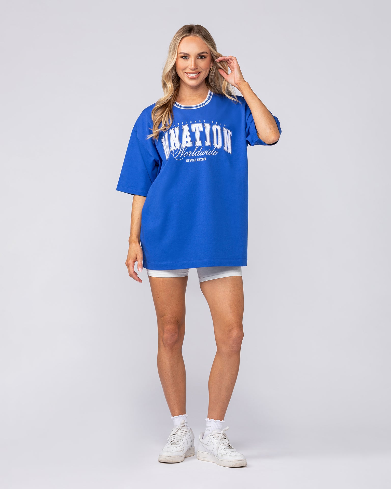 Ringer Oversized Tee - Power Blue-T-Shirts-XS-082521PWRBL-XS-MNAPPRL43878-9-Muscle Nation