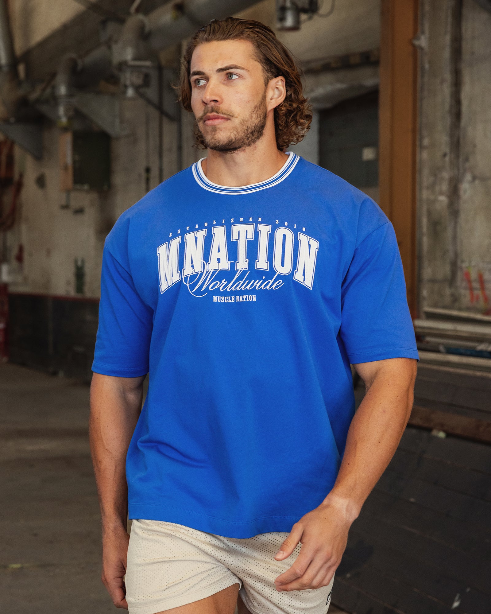 Ringer Oversized Tee - Power Blue-T-Shirts-XS-082521PWRBL-XS-MNAPPRL43878-1-Muscle Nation