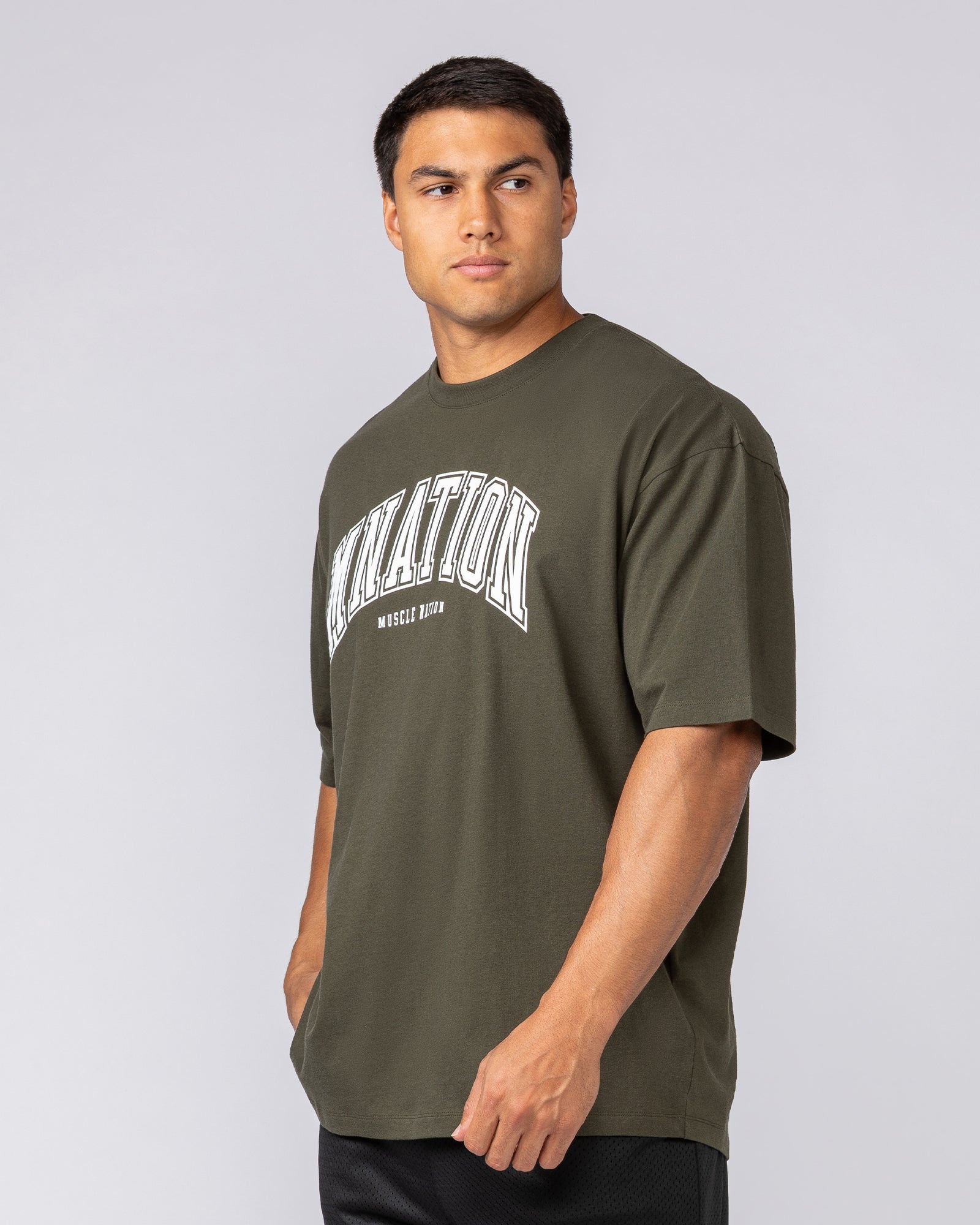 Varsity Training Oversized Tee - Dark Khaki-T-Shirts-XS-072502DKHAKI-XS-MNAPPRL44019-2-Muscle Nation