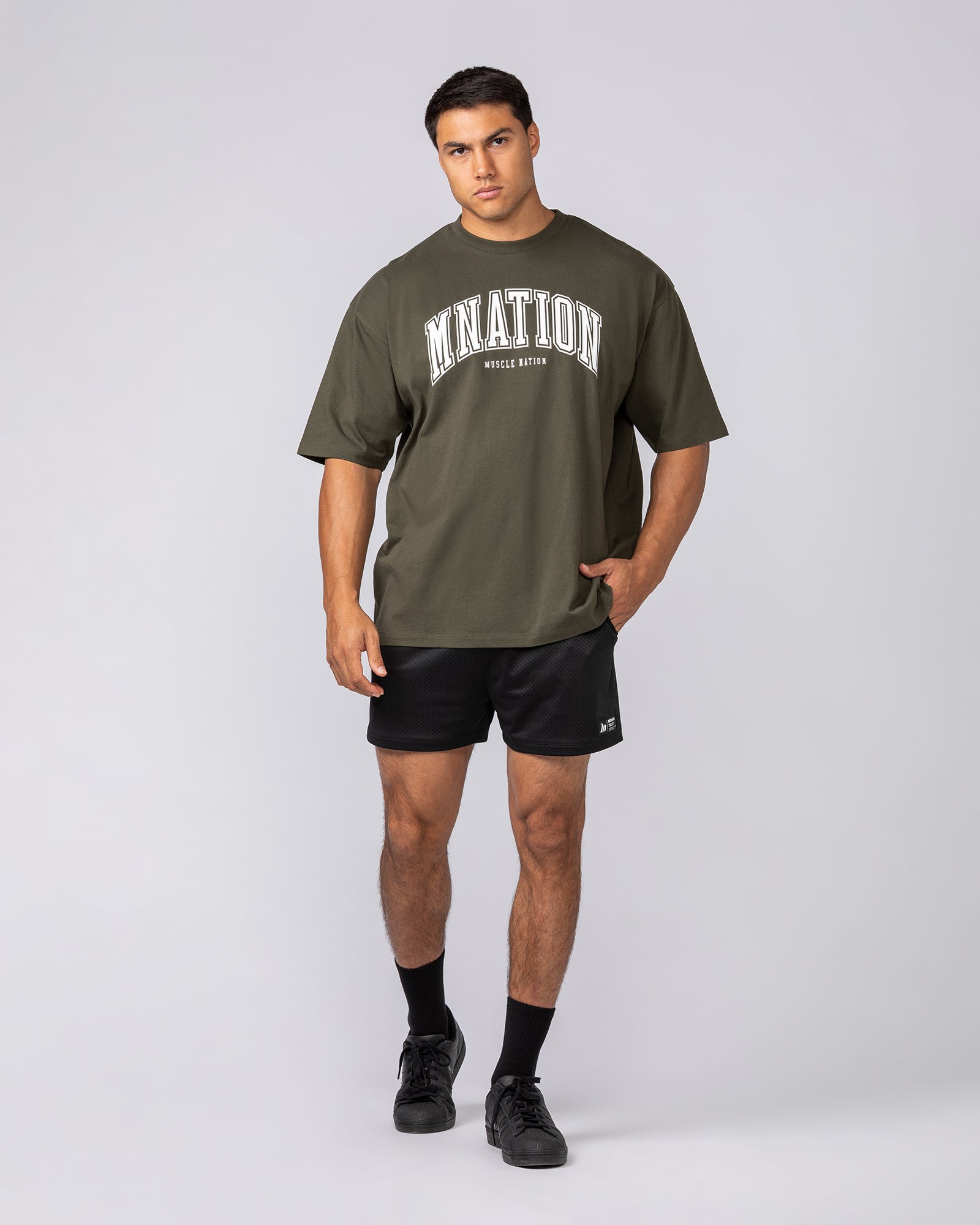 Varsity Training Oversized Tee - Dark Khaki-T-Shirts-XS-072502DKHAKI-XS-MNAPPRL44019-5-Muscle Nation