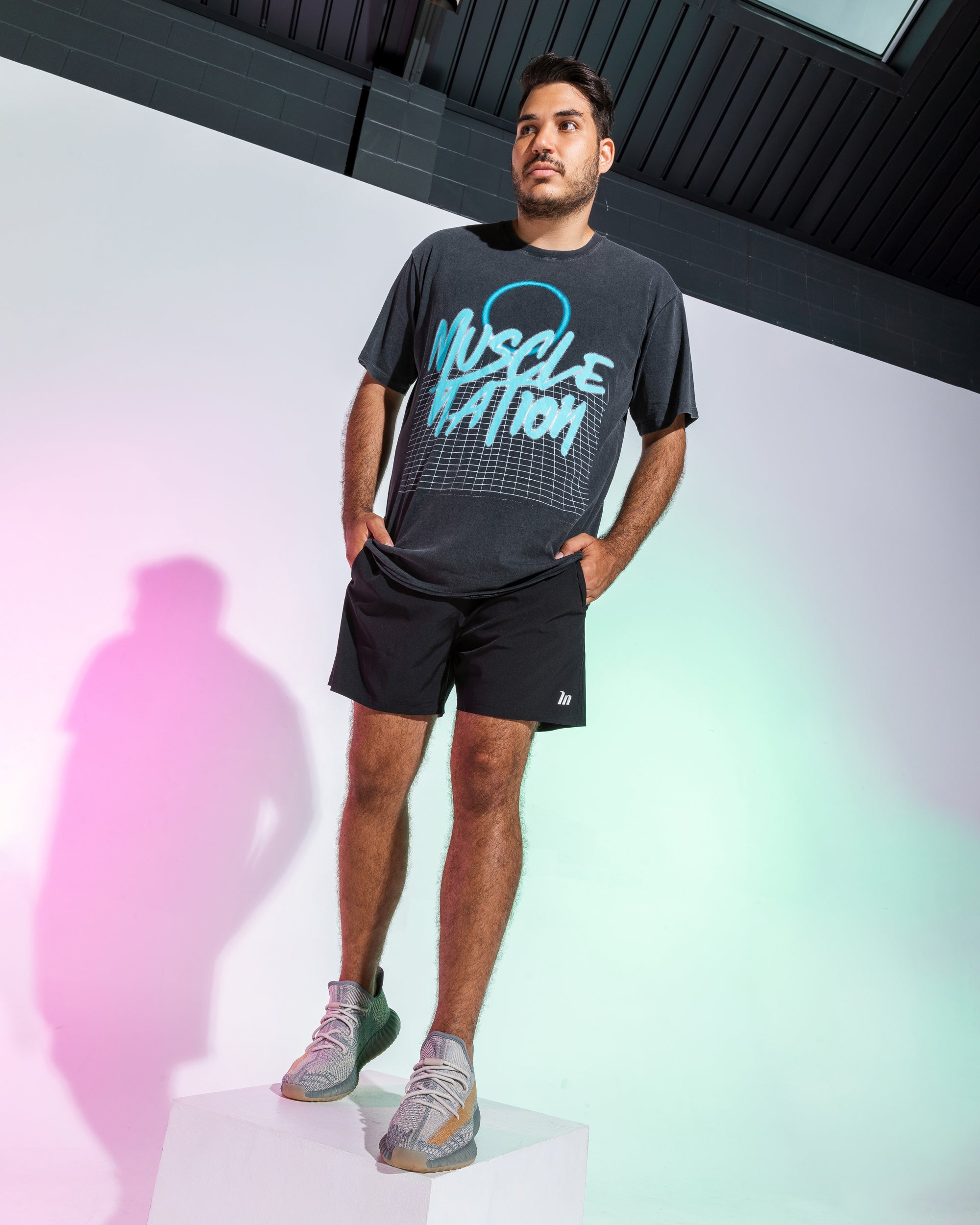 Mens Neon Grid Oversized Tee-Muscle Nation