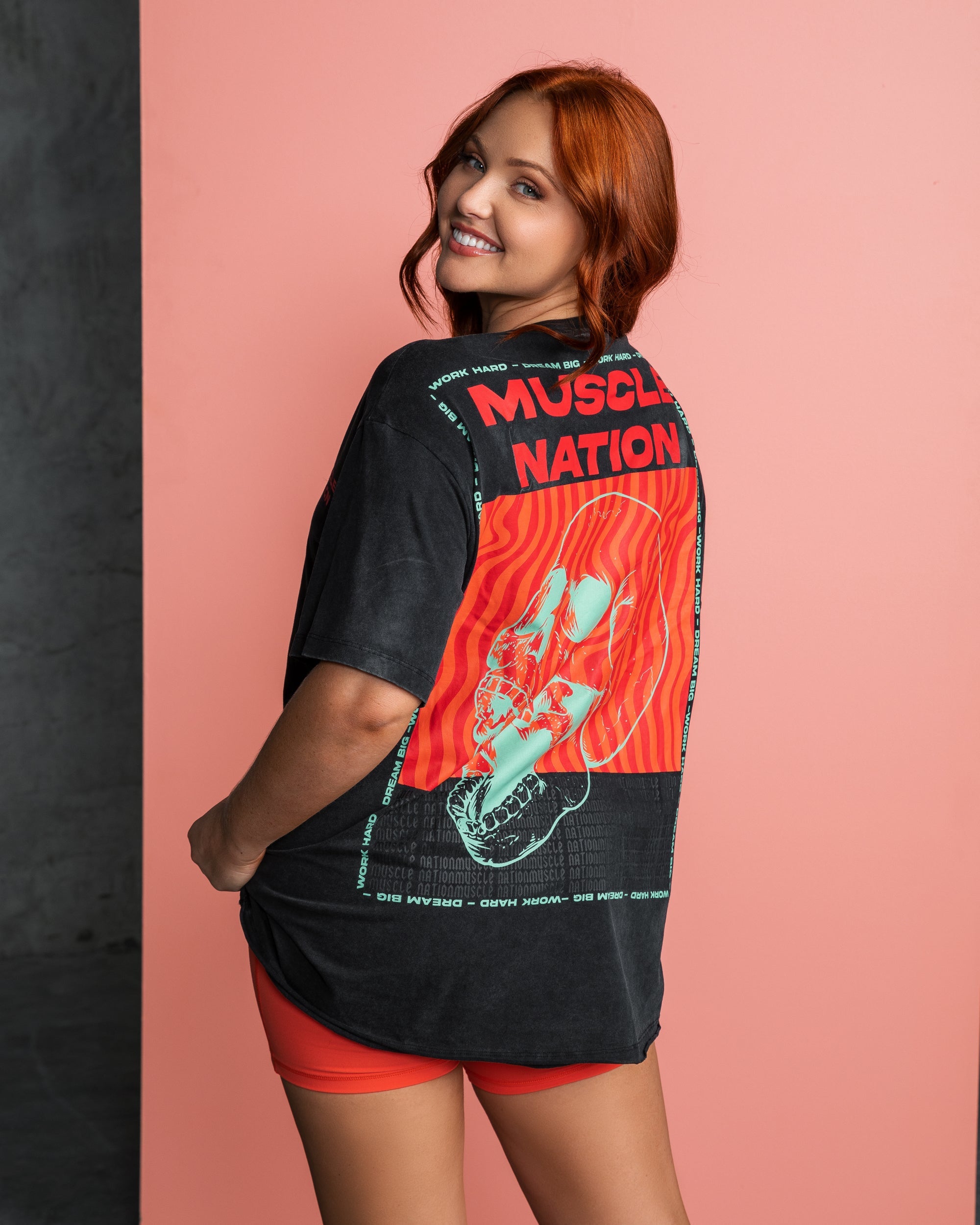 Womens Skull Oversized Vintage Tee-Muscle Nation