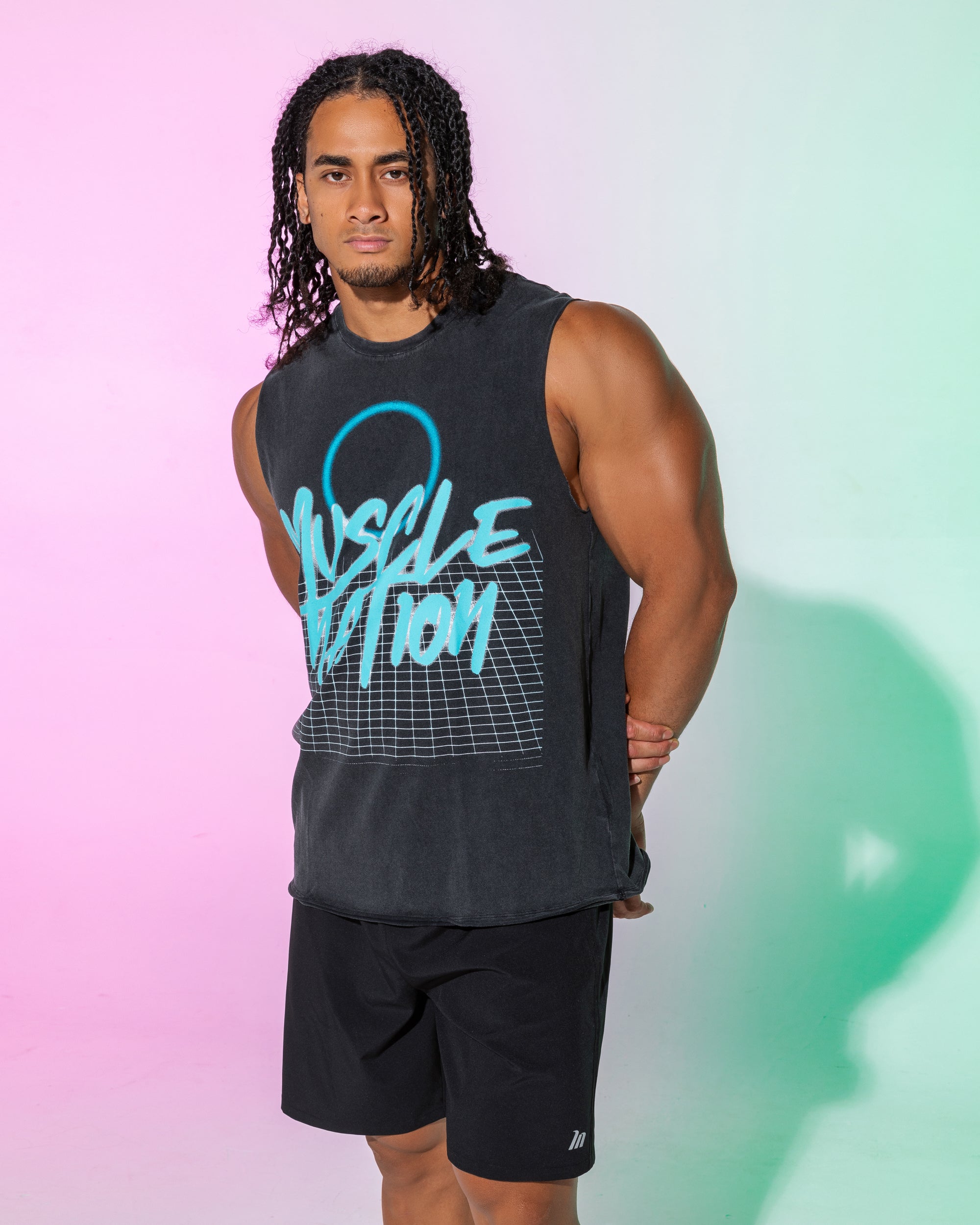 Mens Neon Grid Vintage Tank-Muscle Nation