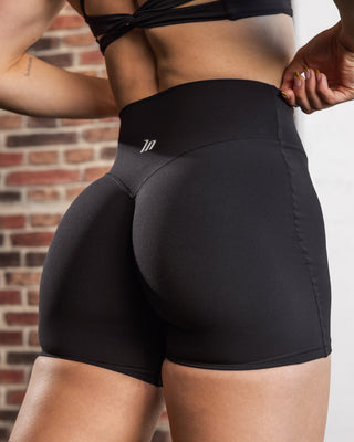 Aura Peachy Invisible Scrunch Midway Shorts Black - Muscle Nation women's gym shorts, view 8