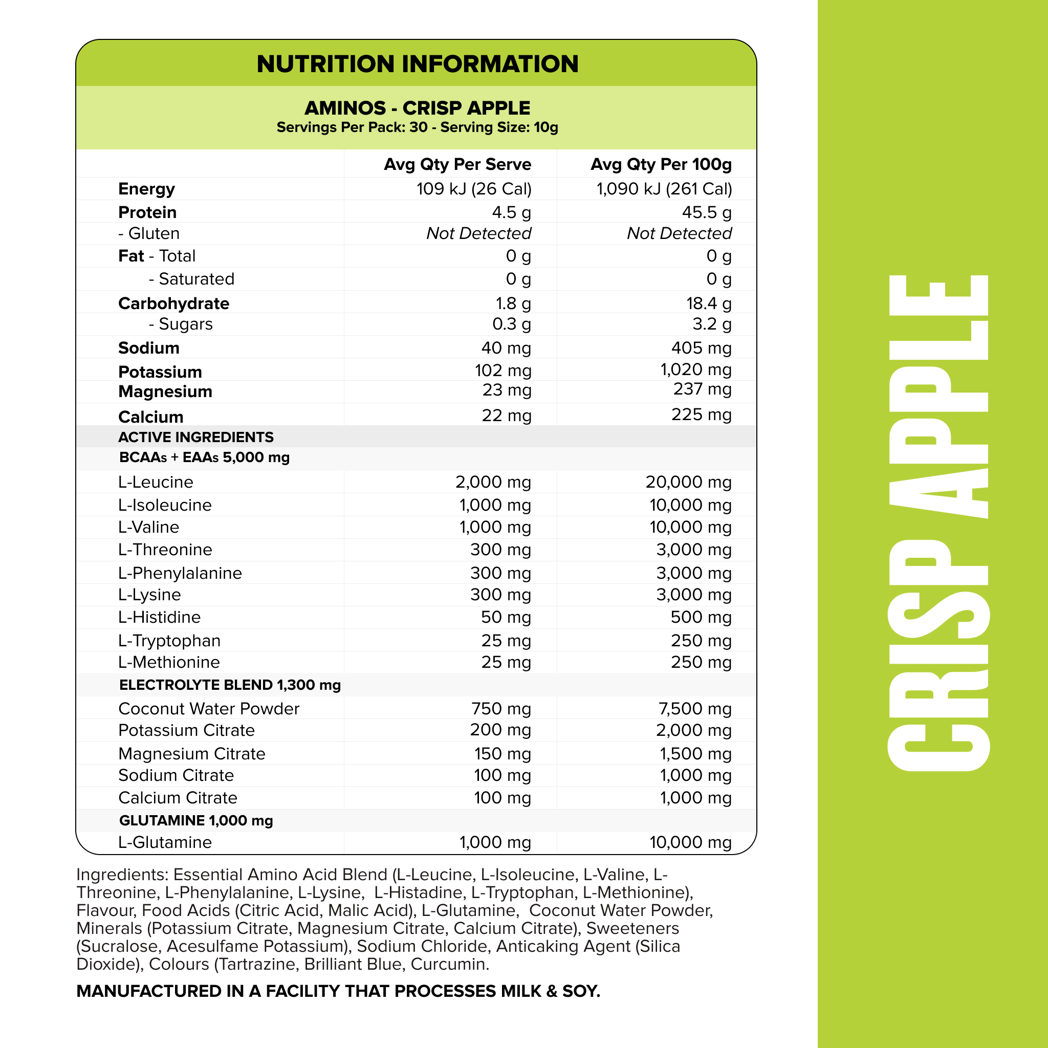AMINOS + HYDRATION - Crisp Apple - 30 serves-Aminos-MNSUPPS0333-735850949185-2-Muscle Nation