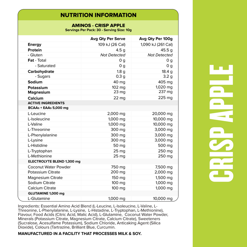 AMINOS + HYDRATION - Crisp Apple - 30 serves-Aminos-MNSUPPS0333-735850949185-2-Muscle Nation