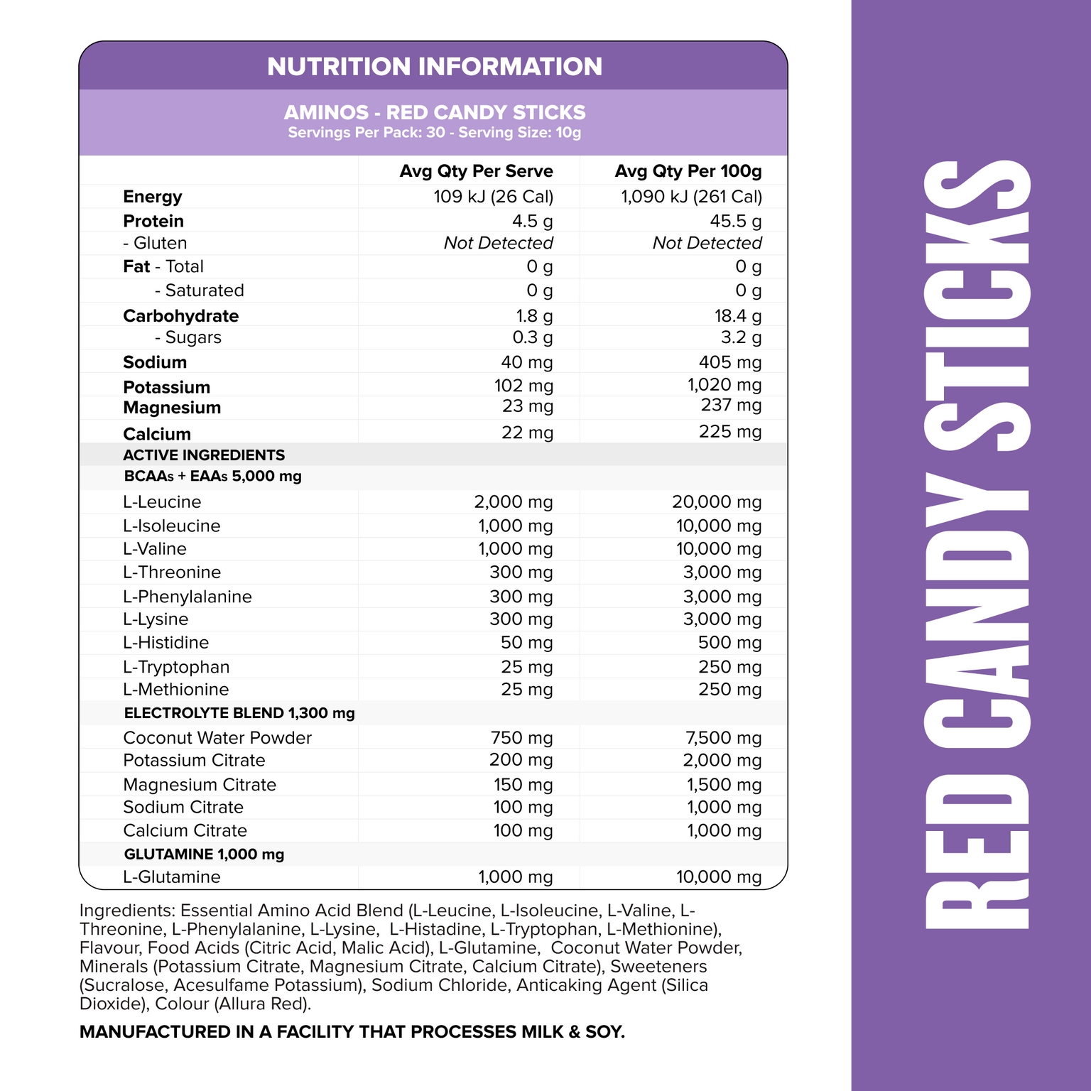 AMINOS + HYDRATION - Red Candy Sticks - 30 serves-Aminos-MNSUPPS0165-764460254235-2-Muscle Nation