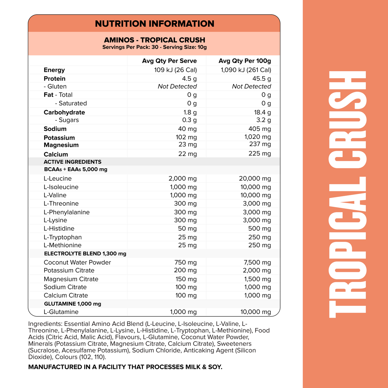 AMINOS + HYDRATION - Tropical Crush - 30 serves-Aminos-MNSUPPS0244-764460254549-2-Muscle Nation