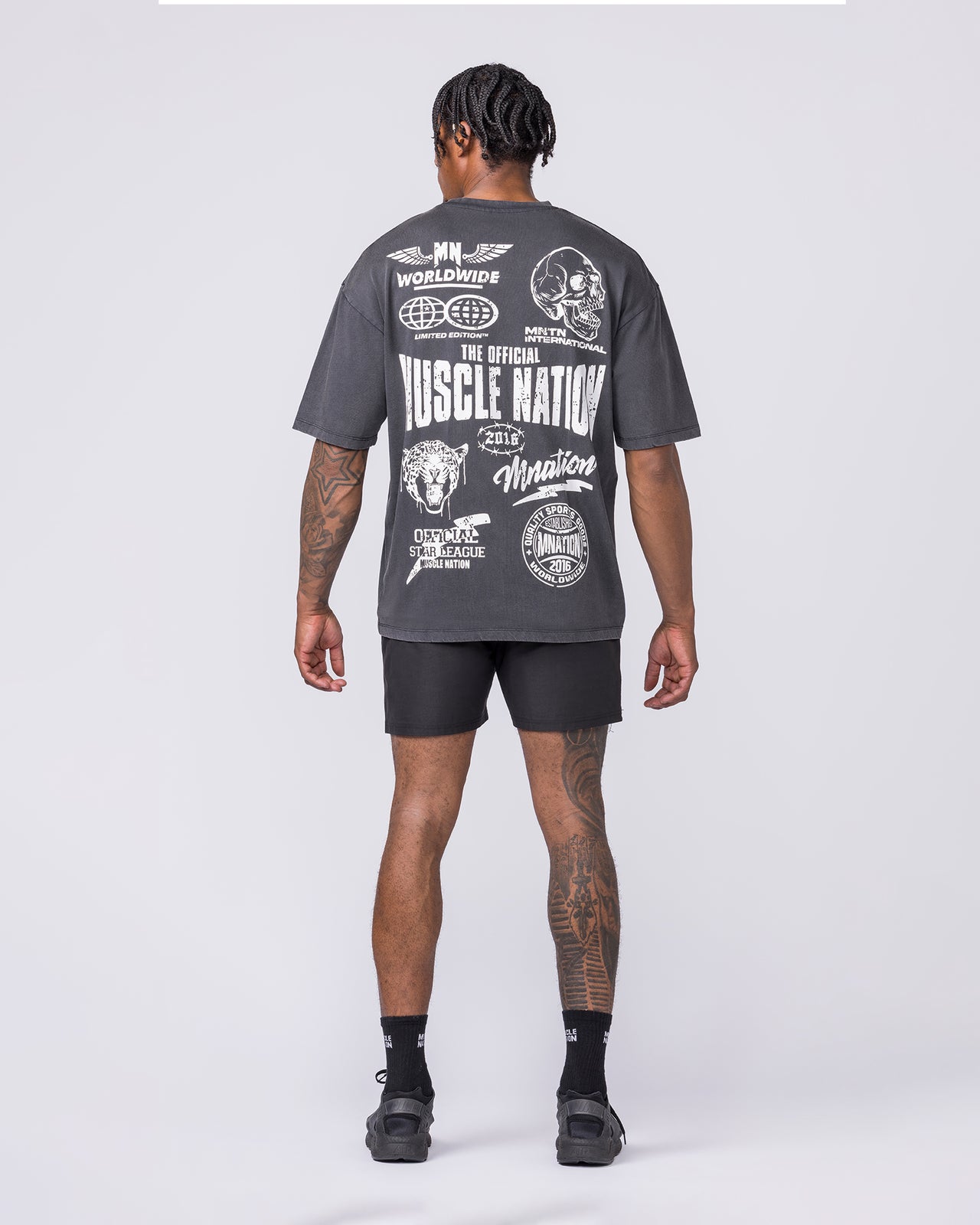 Archives Oversized Vintage Tee in Washed Black - Muscle Nation men's gym tee, view 6