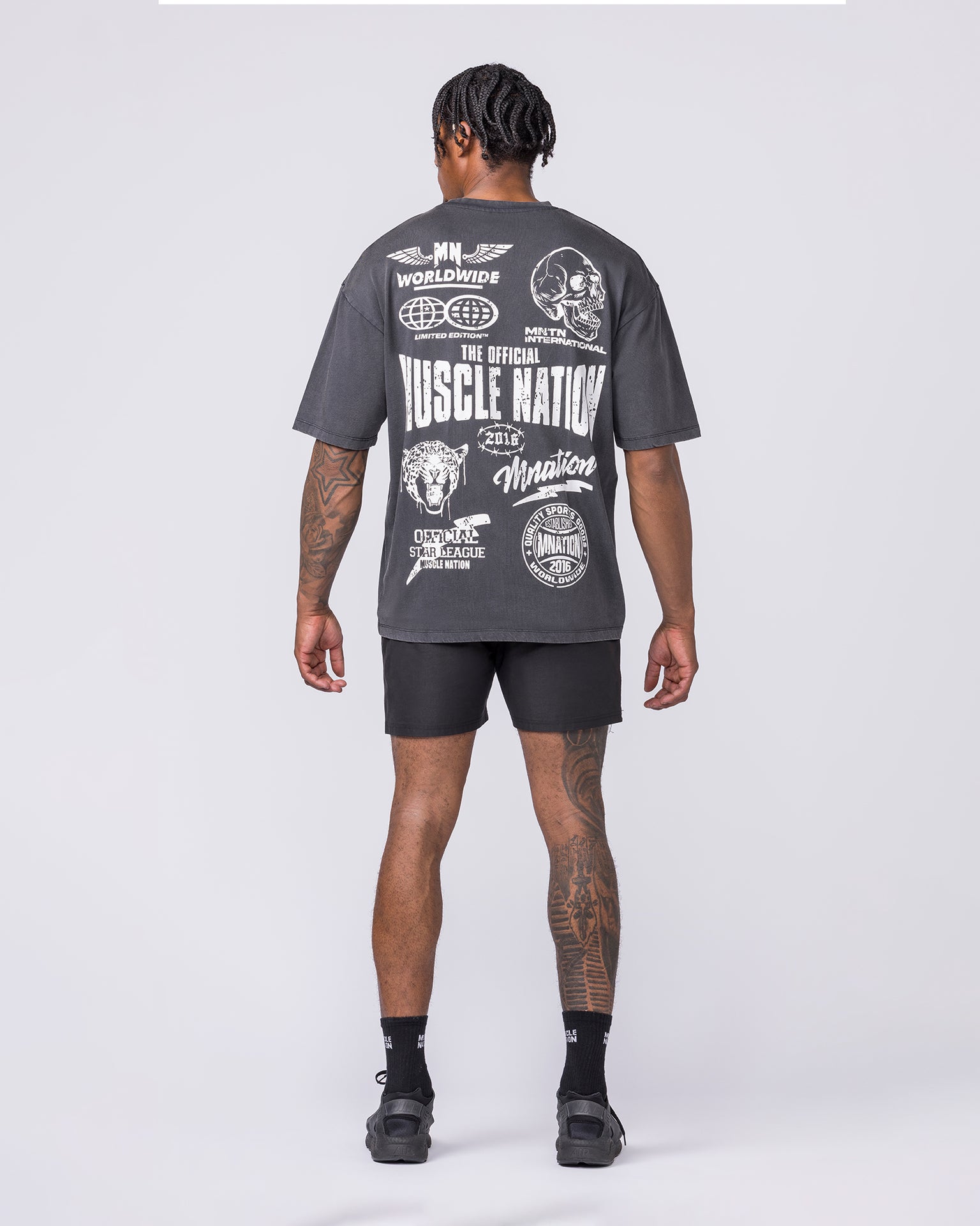Archives Oversized Vintage Tee in Washed Black - Muscle Nation men's gym tee, view 6
