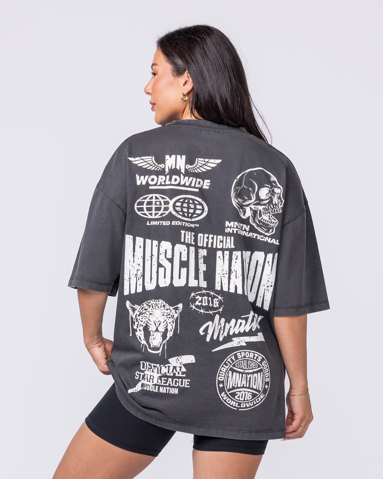 Archives Oversized Vintage Tee in Washed Black - Muscle Nation men's gym tee, view 8