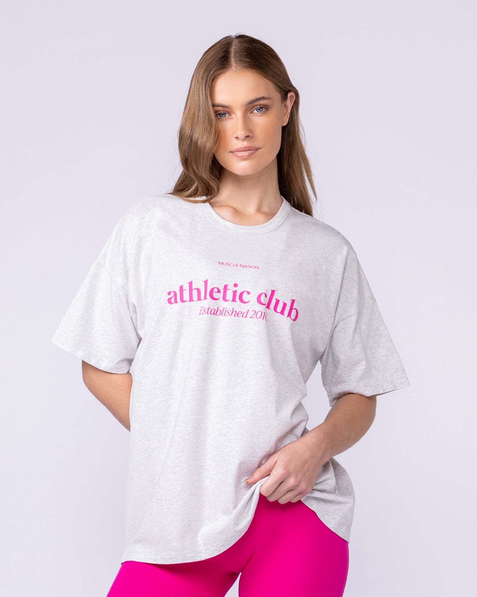 Athletic Club Oversized Tee - Snow Grey Marl-T-Shirts-XXS-1125175SNGRYMR-XXS-MNAPPRL45445-2-Muscle Nation