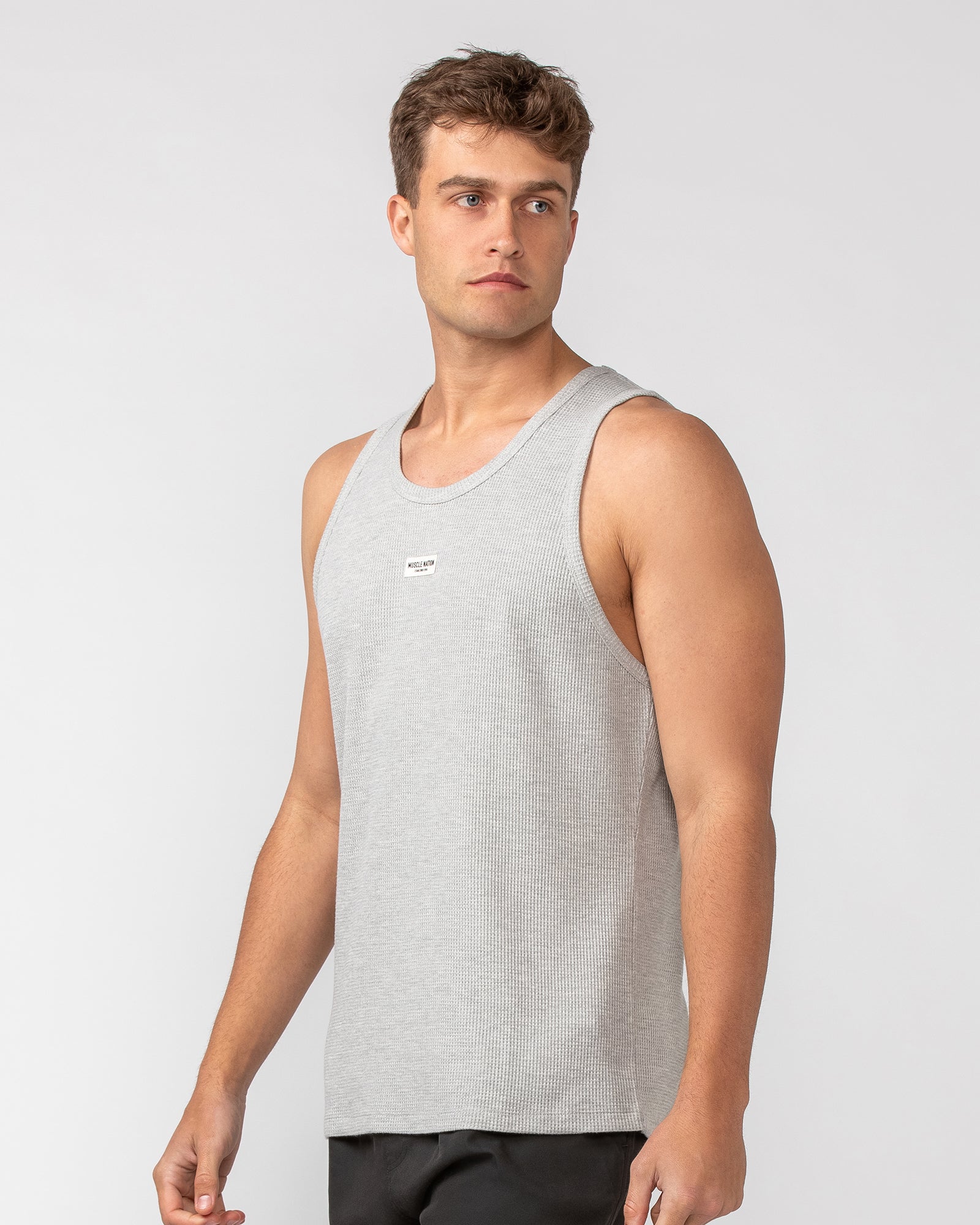 Waffle Tank - Grey Marl-Singlets & Tanks-S-082408GRYMRL-S-MNAPPRL32465-3-Muscle Nation