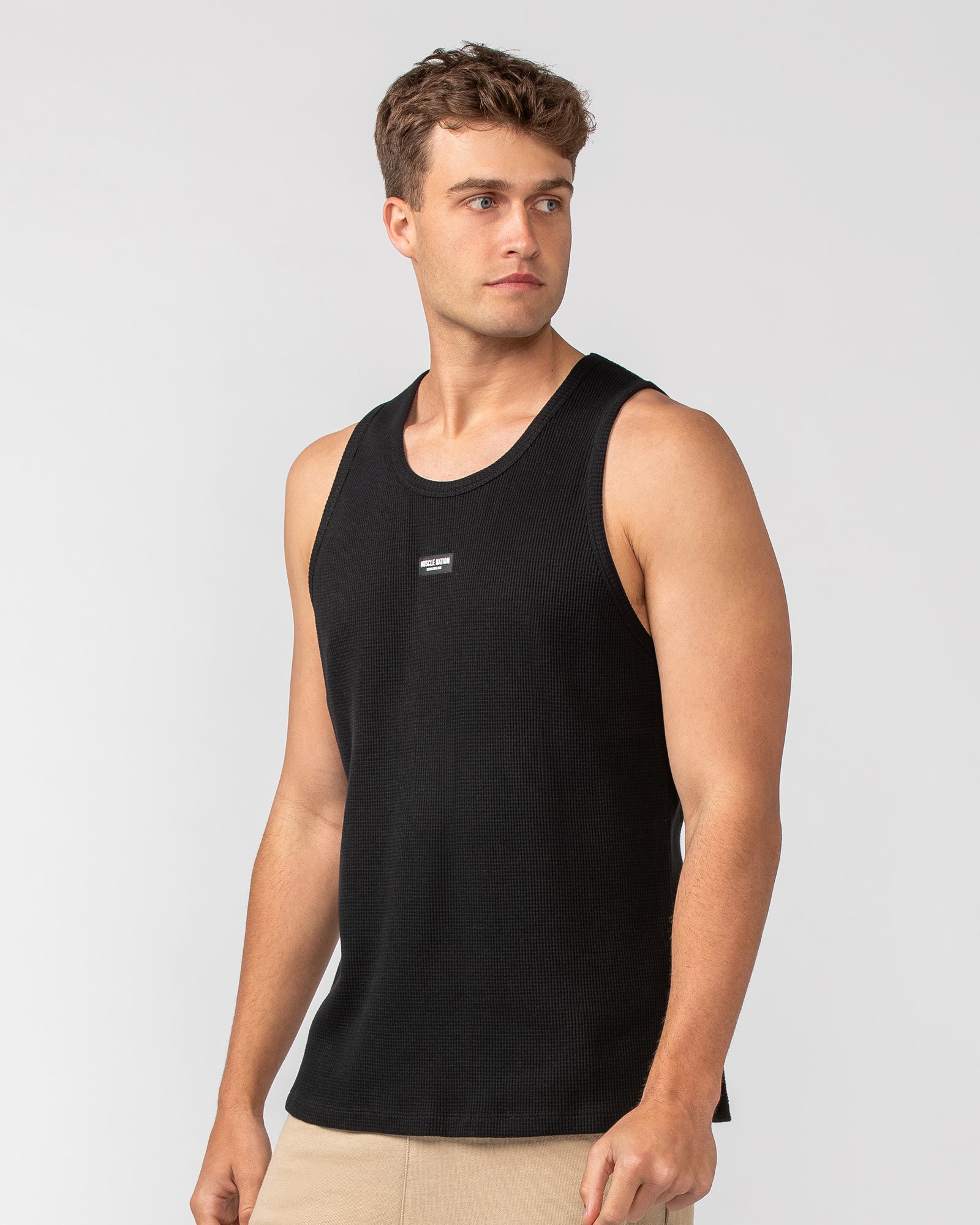 Waffle Tank - Black-Singlets & Tanks-S-082408BLK-S-MNAPPRL32451-3-Muscle Nation