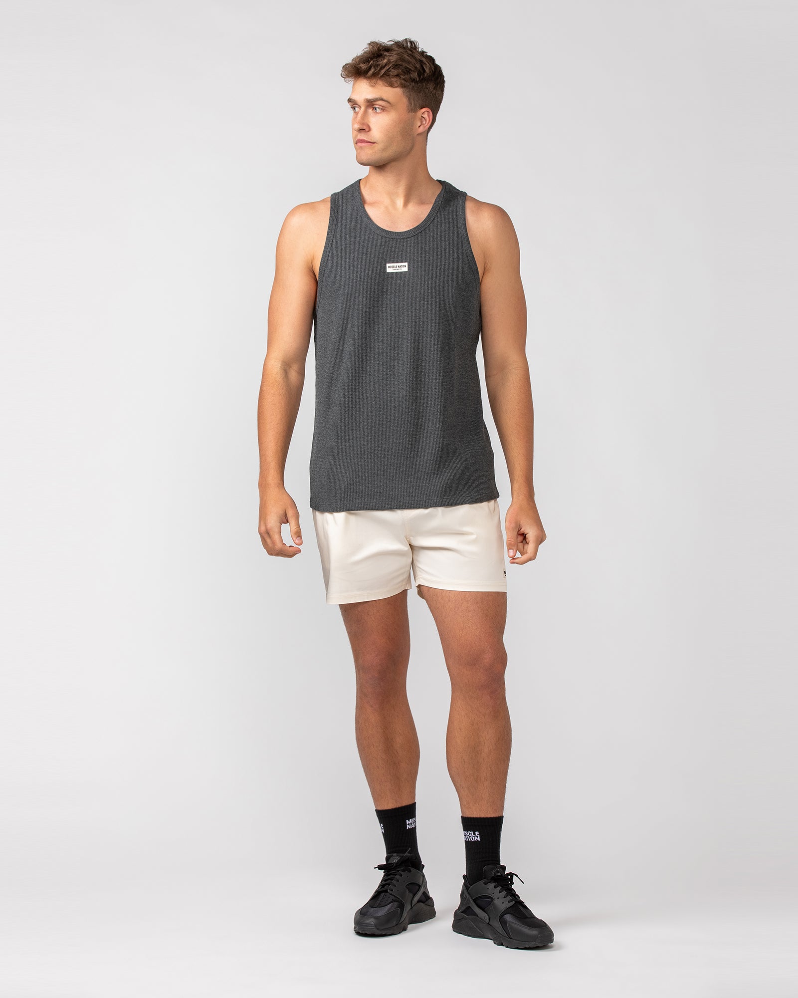 Waffle Tank - Charcoal Marl-Singlets & Tanks-S-082408CHARMRL-S-MNAPPRL32628-6-Muscle Nation