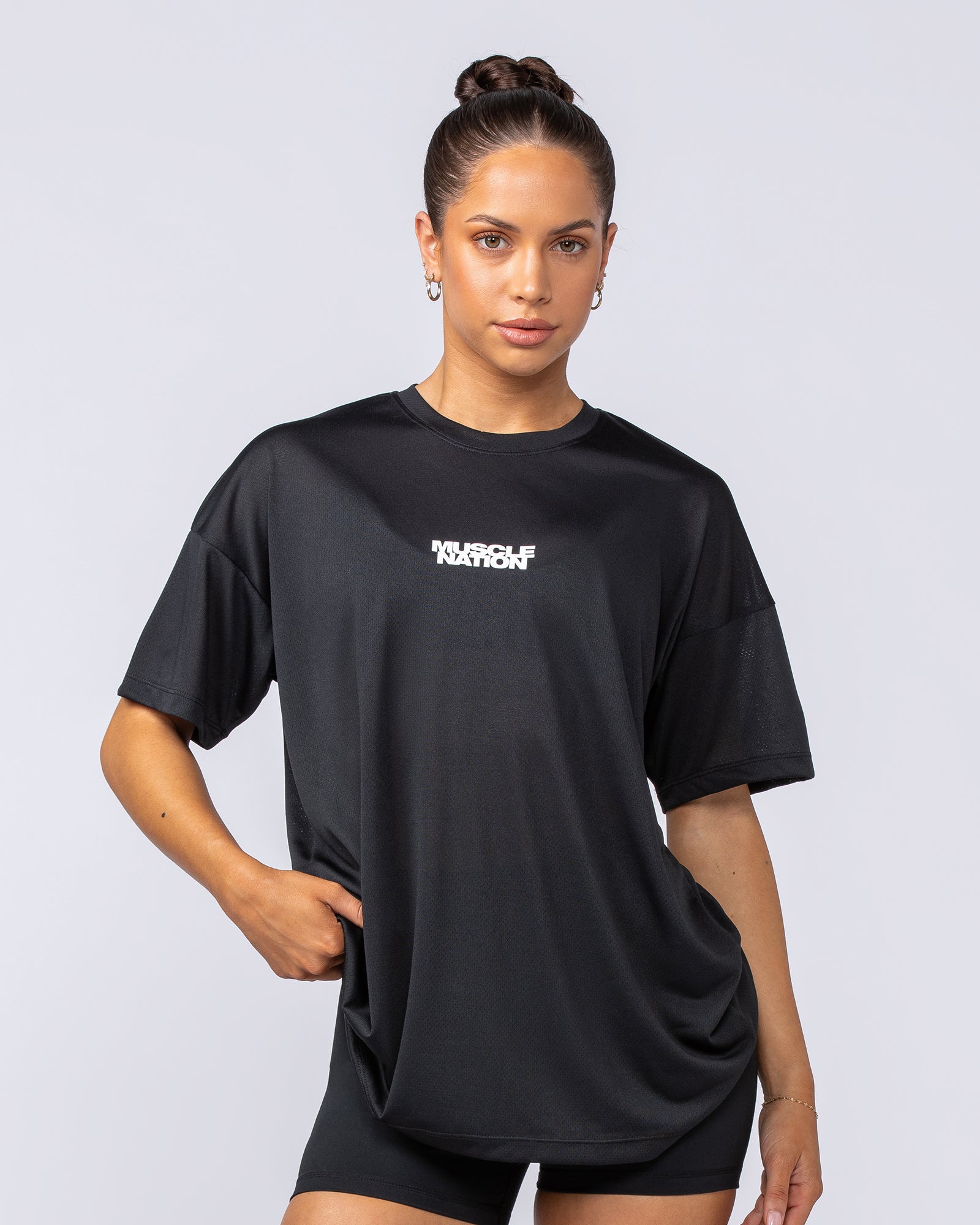 Womens Relaxed Training Tee - Black-T-Shirts-XXS-1124206BLK-XXS-MNAPPRL34495-1-Muscle Nation
