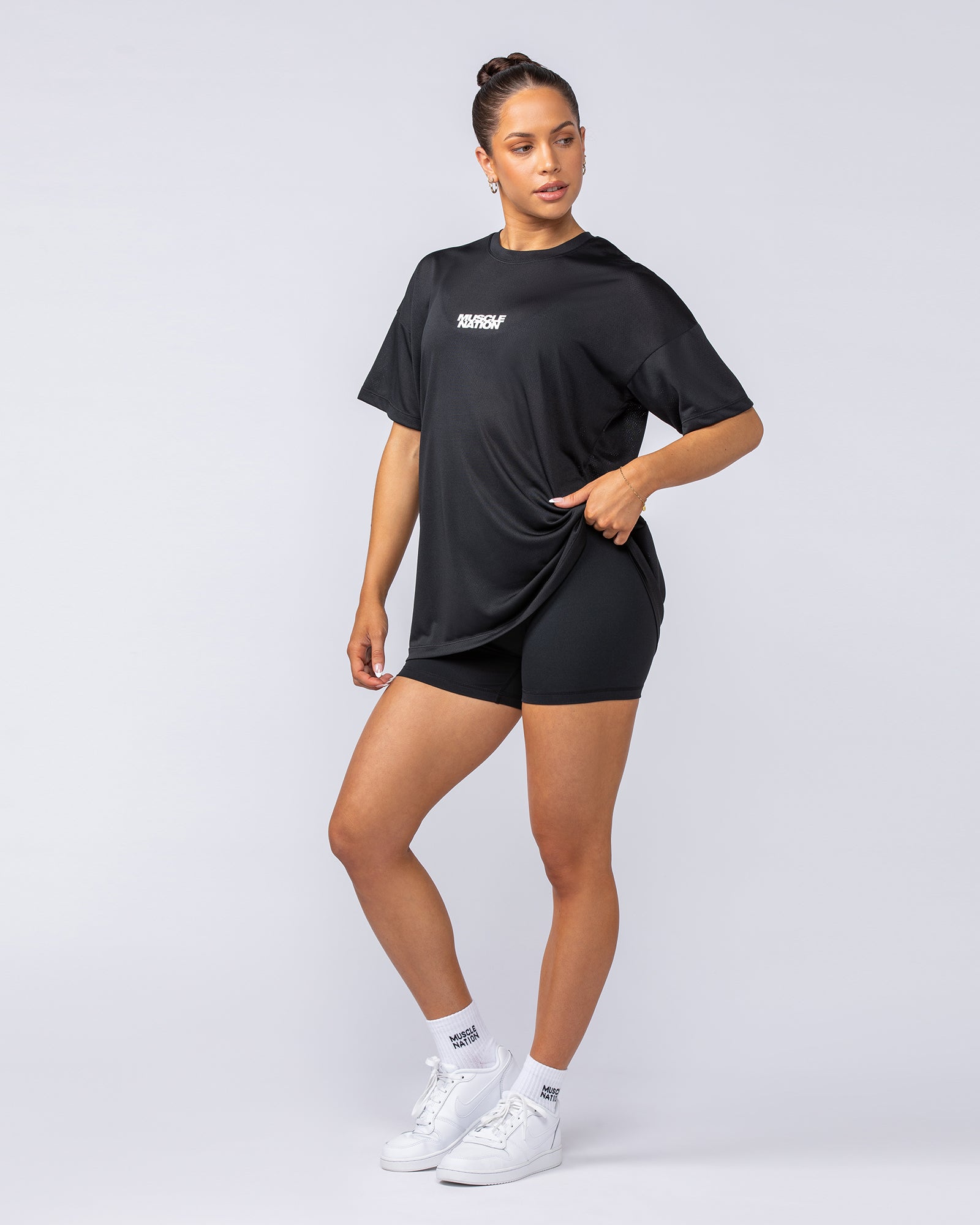 Womens Relaxed Training Tee - Black-T-Shirts-XXS-1124206BLK-XXS-MNAPPRL34495-6-Muscle Nation